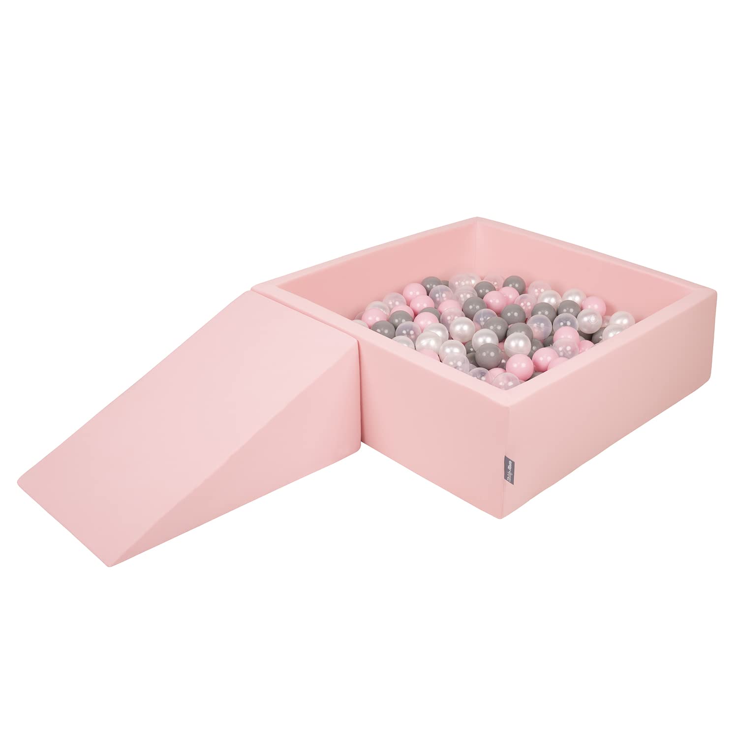 KiddyMoon Foam Play Mat with Ball Pit Square (200 Balls) for Kids - Pink Pearl/Gray/Transparent/Powder Pink | Indoor Toddler Playroom, Daycare & Birthday Party Activity