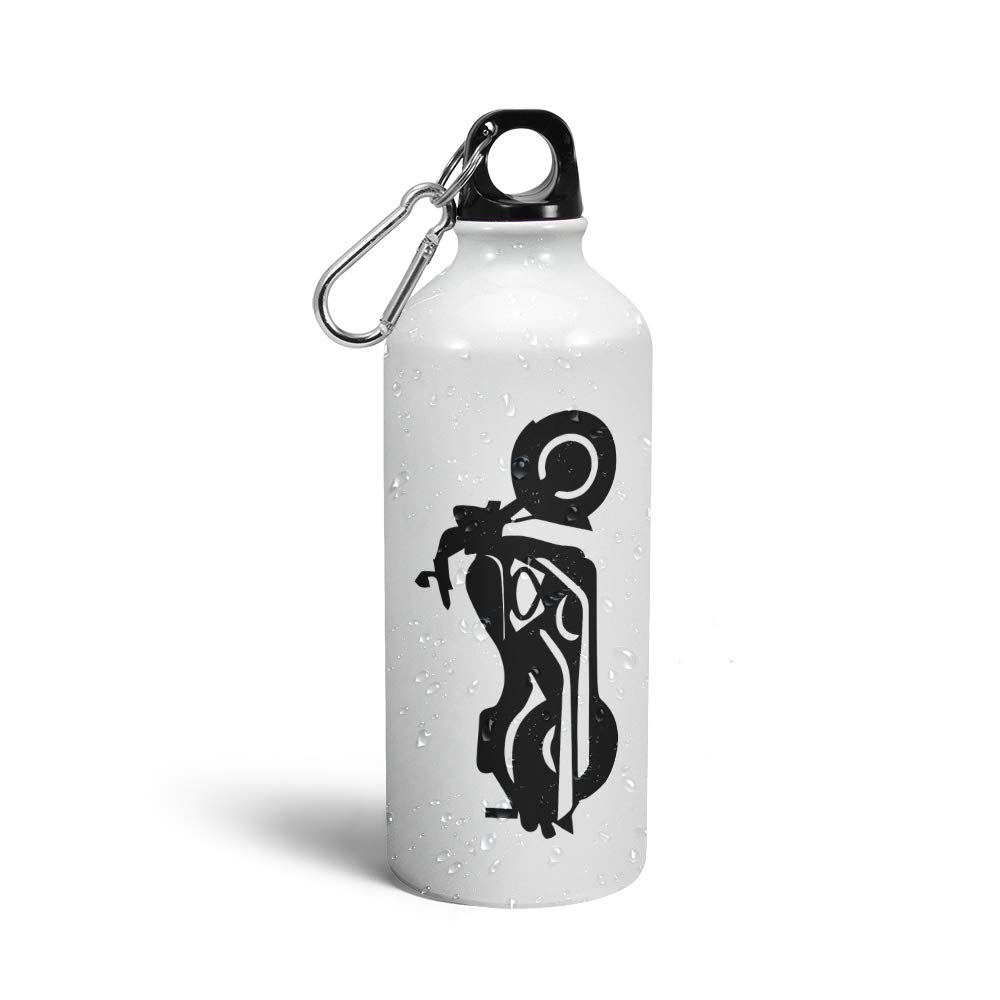 Prink Aluminum Bike Printed Sports Water Bottle for Men - 600ml, White - Perfect for Cycling, Gym, Hiking & Outdoor Activities