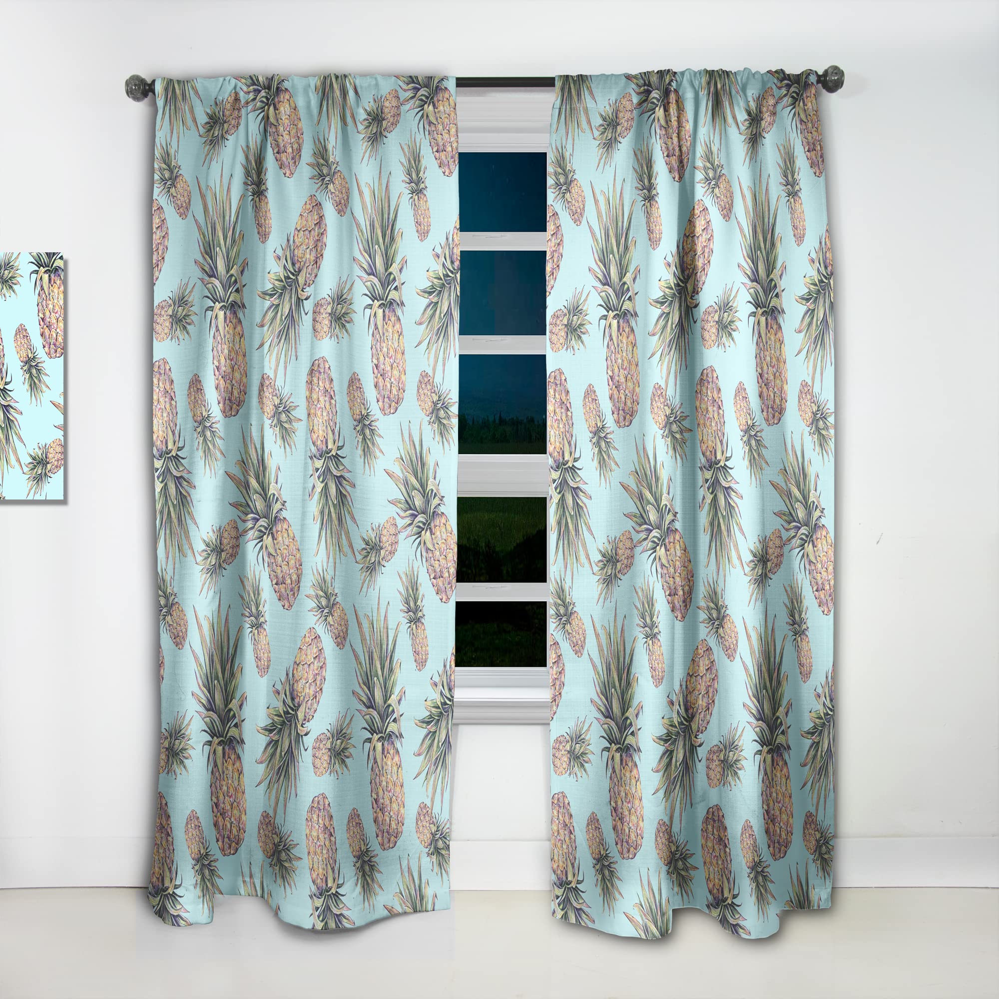 DesignQ Thermal Insulated Curtains - Light Blue Pineapple Print - Single Panel 52x84 - Blackout Drapes for Bedroom & Living Room - Perfect for Home Decor & Sun Protection