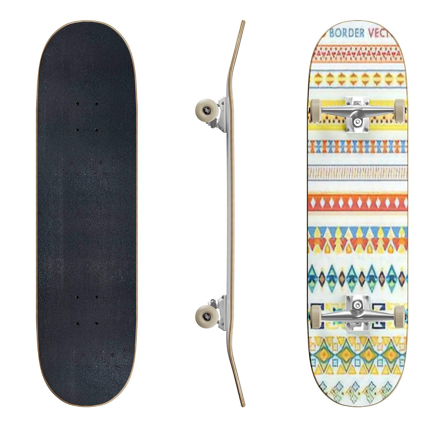EFTOWEL Navajo Border Vector Skateboard - Classic Concave Longboard for Beginners & Pros | Extreme Sports Gear & Cool Teen Gifts | Perfect for Street Skating, Commuting & Skatepark Tricks