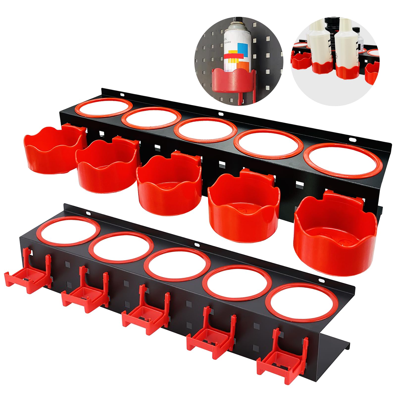 2 Pack Spray Bottle Holder Wall Mount Organizer with Spray Bottles - Auto Detailing Tools Hanger & Beauty Salon Accessory Storage Rack for Car Wash, Home Cleaning, and Hair Styling Stations