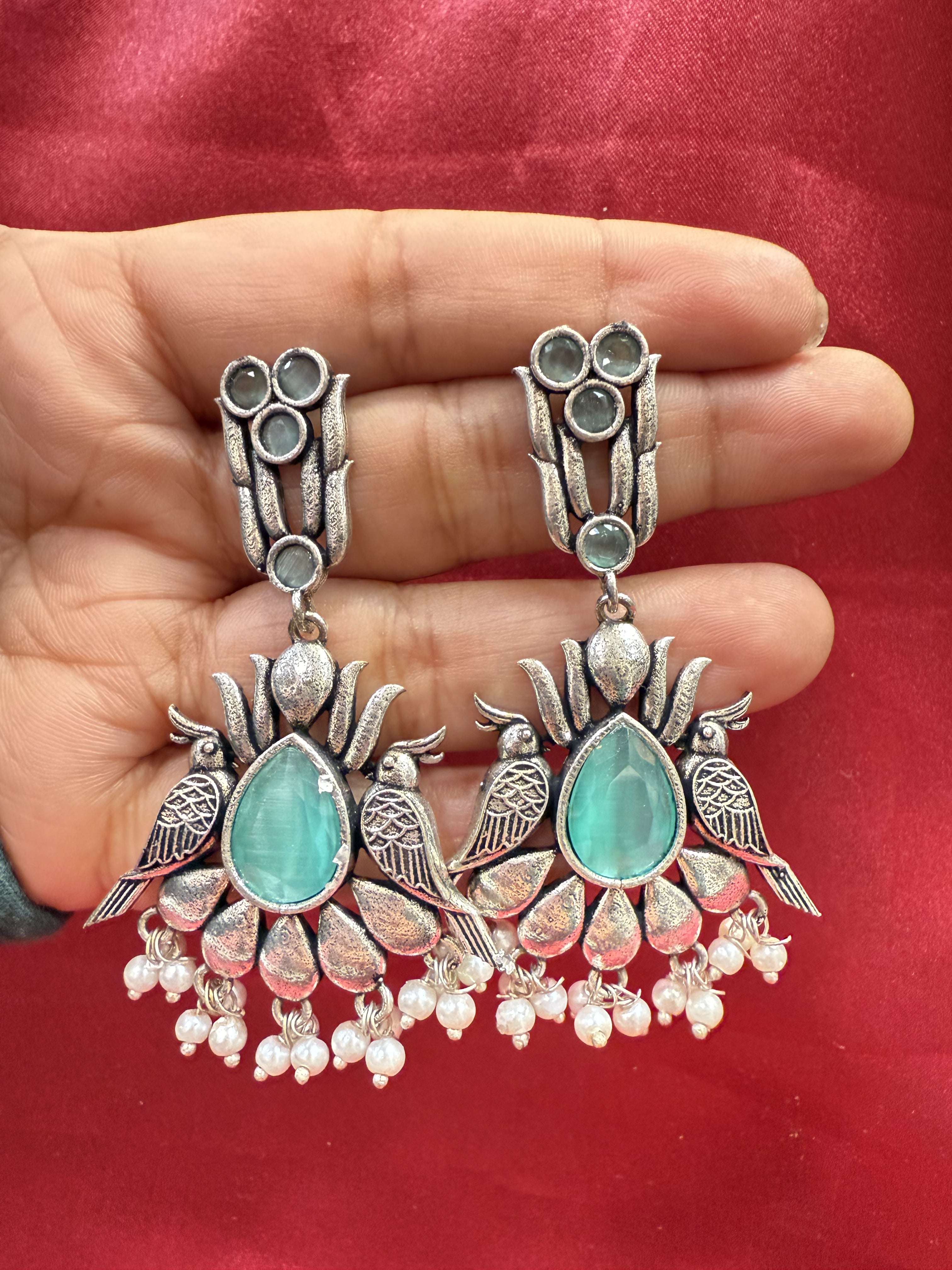 Elegant Light Green Oxidized Beaded Bird Earrings for Women - Boho Chic Jewelry for Parties, Weddings & Everyday Wear