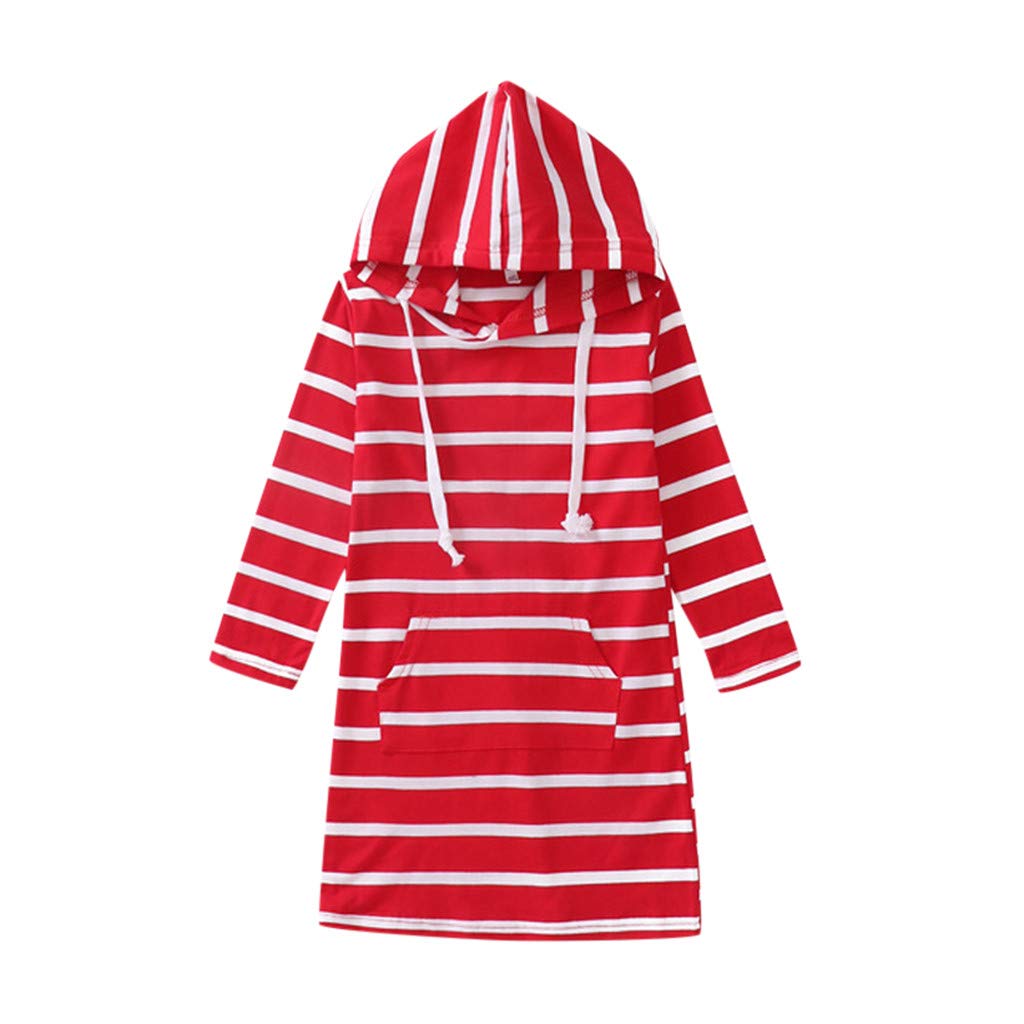 2-13 Years Baby Girl's Long Sleeve Striped Slim Pencil Skirt Hooded Princess Dress - Pure Cotton Girls' Outfit for Birthday, Party & Special Occasions