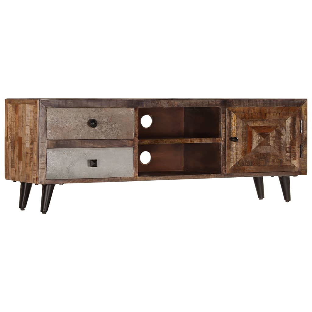 vidaXL Solid Wood Mango TV Stand with Drawers & Storage Compartment - Rustic Industrial Handmade Brown TV Cabinet for Living Room, Bedroom & Home Theater Setup