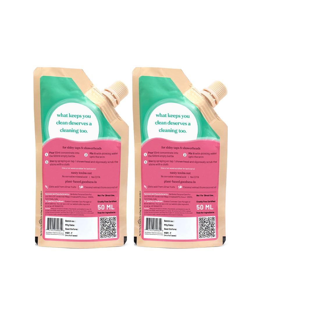 **Born Good Tap & Shower Cleaner Concentrate 2L Refill Pack – 1 Pouch (50ml) Makes 500ml | Non-Corrosive, Streak-Free Formula for Sparkling Taps & Faucets | Ideal for Bathroom, Kitchen & Glass Surfaces**