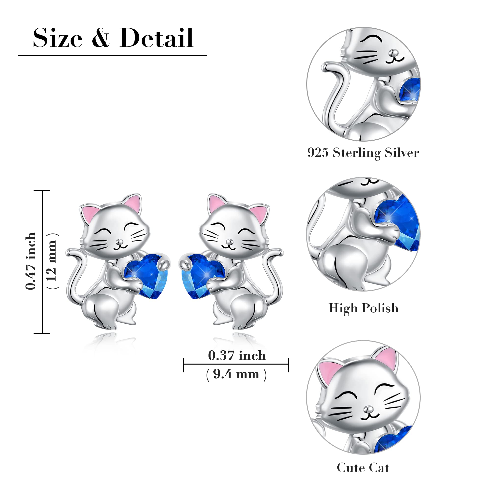 925 Sterling Silver Cat Stud Earrings for Women - Dainty Cat Lovers Jewelry Gift for Birthday, Anniversary & Everyday Wear