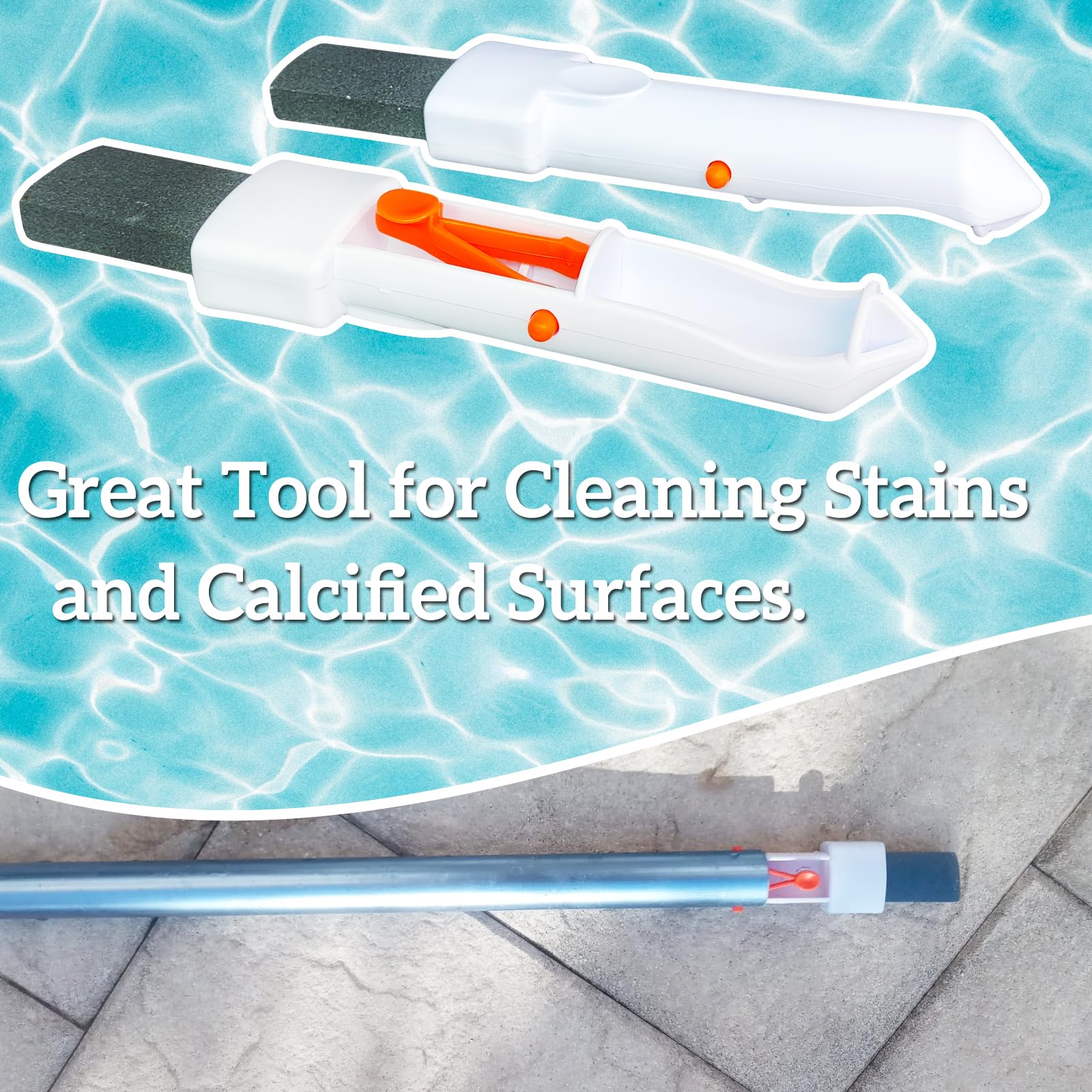 Pool Stain Remover Pumice Stone with Pole Handle - Remove Calcium, Rust Stains & Scrub Debris from Pool Tiles, Walls, Steps, Floors & Corners (3 Pack) - Ideal for Inground & Above Ground Pools