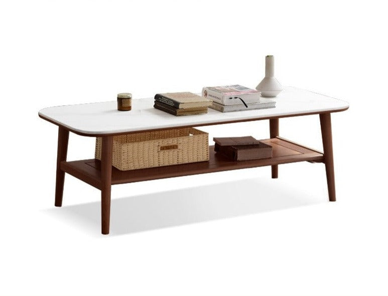 Solid Oak Wood Slate Coffee Table - Rustic Modern Living Room Furniture for Home Decor & Relaxation