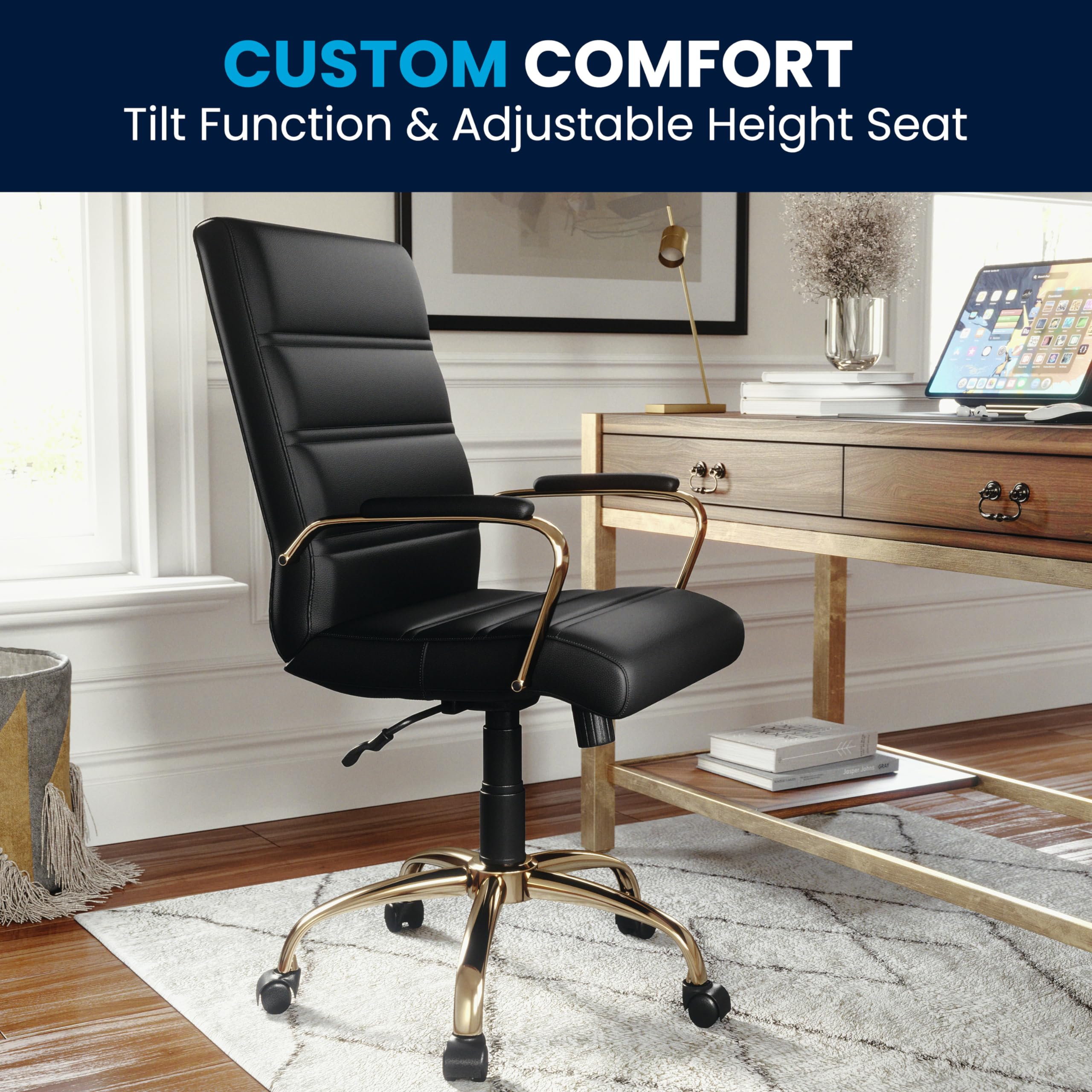 Whitney Mid-Back LeatherSoft Office Chair - Adjustable Height & Armrests for Home/Office