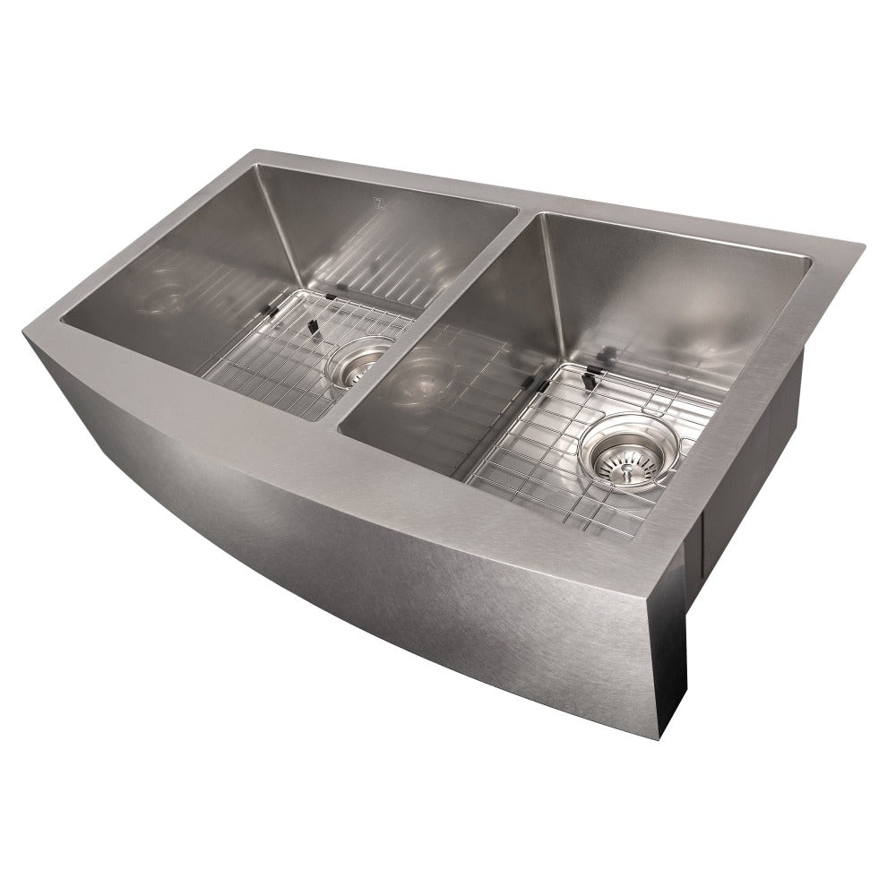 ZLINE 36-inch Farmhouse Apron Front Double Bowl Stainless Steel Kitchen Sink with Bottom Grid - SA60D 36S - Durable & Stylish for Modern Kitchens, Perfect for Cooking, Washing Dishes & Food Prep
