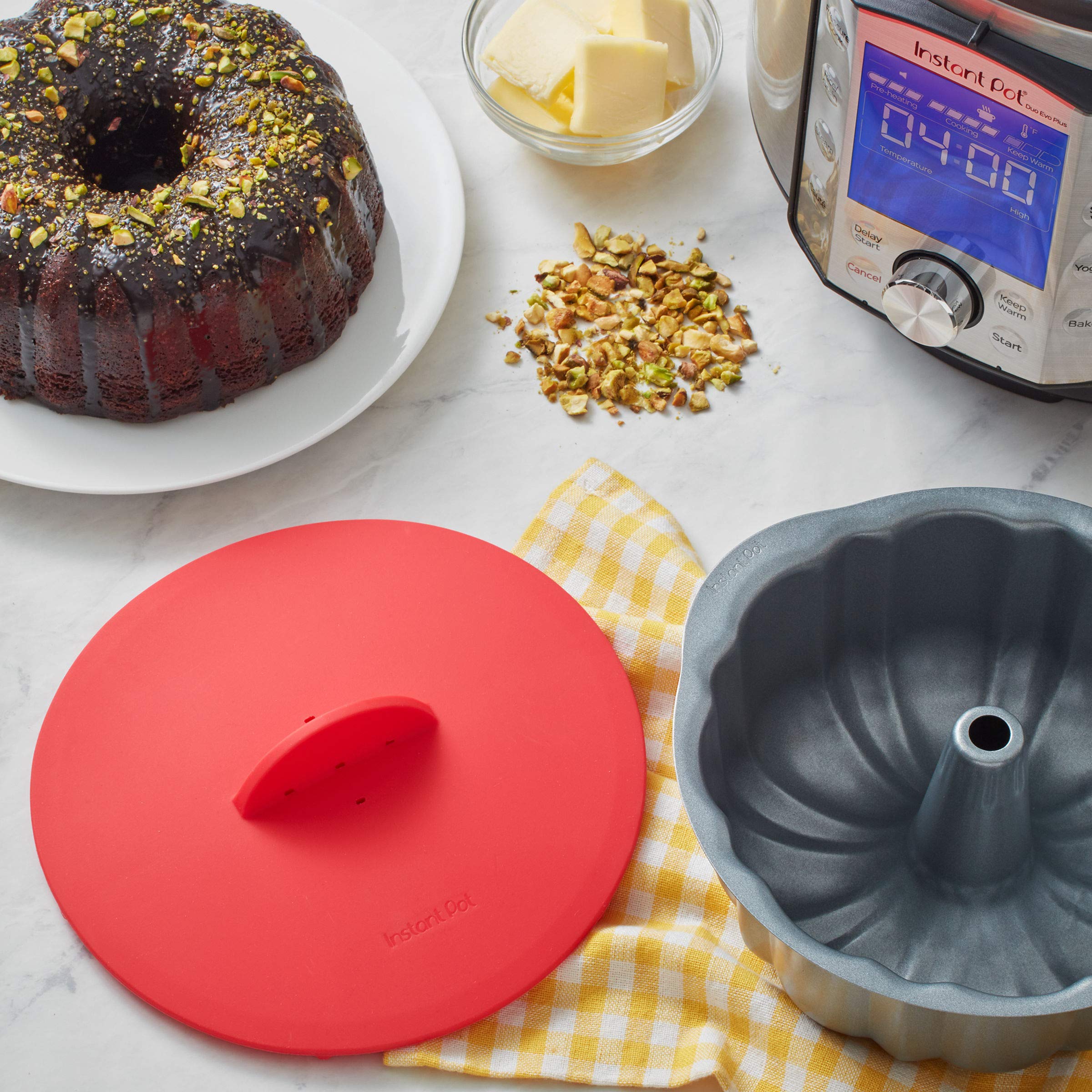 Instant Pot Universal Silicone Baking Lid - Red | Fits 6QT & 8QT Pressure Cookers | Heat-Resistant, Non-Stick Cover for Springform, Fluted & Round Pans | Dishwasher Safe Bakeware Accessory | Perfect for Cheesecakes, Casseroles & Steaming Vegetables