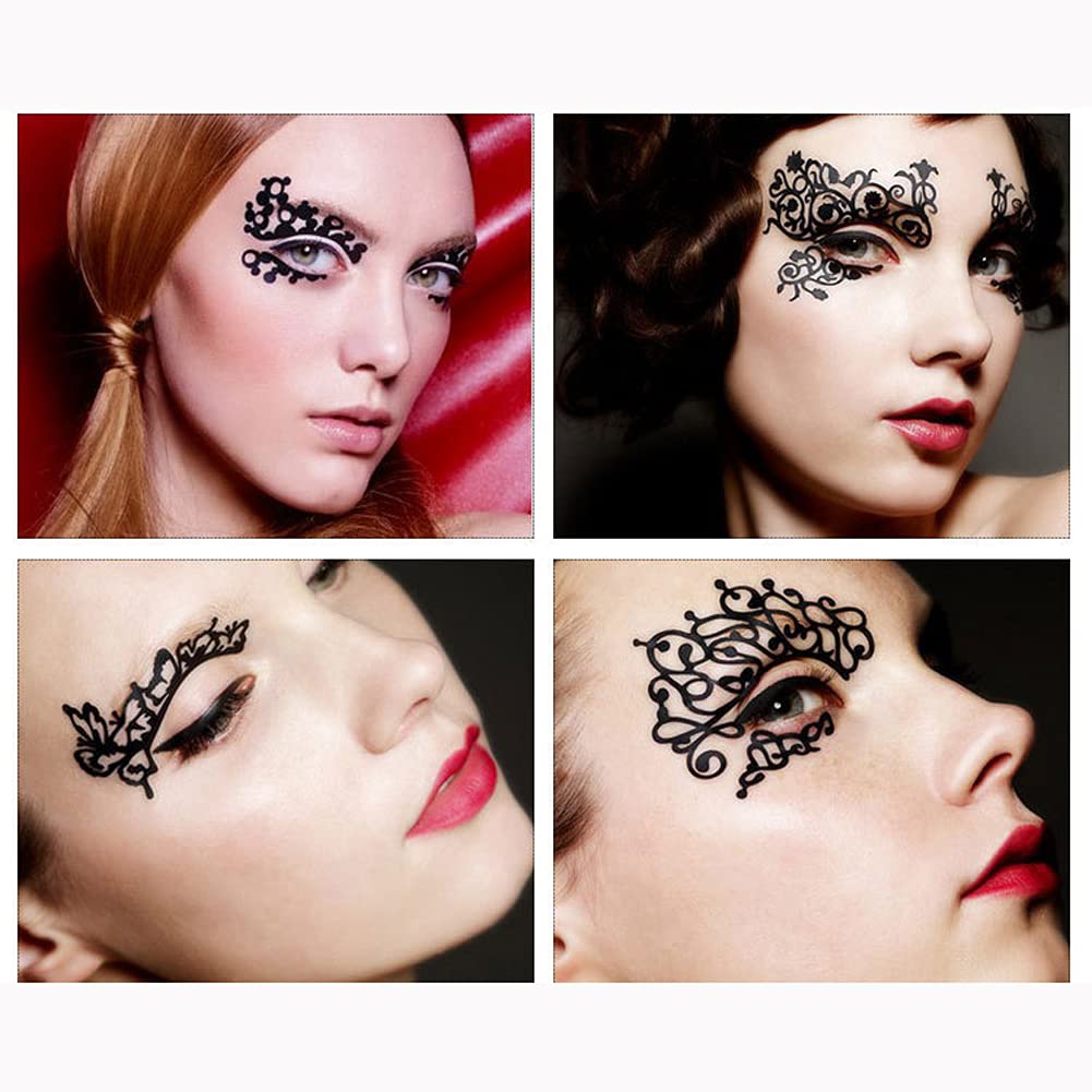 5 Pairs Black Fabric Lace Temporary Eye Tattoo Stickers - Waterproof Eyeliner & Eyeshadow Stickers for Halloween, Masquerade, Cosplay & Party Makeup | Perfect for Costume Parties, Photoshoots & Special Events