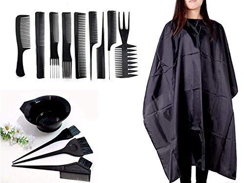 SIYAA Professional 9-Piece Salon Hairdressing Combo Set - Includes Combs, Dye Bowls & Waterproof Cutting Sheet for Men & Women (Black) - Perfect for Home Haircuts, Salon Styling & DIY Hair Coloring