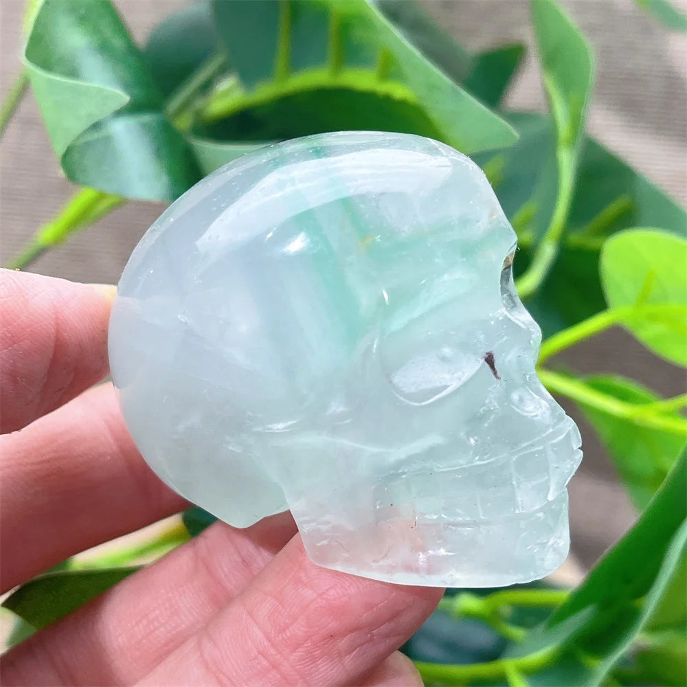 Natural Green and Purple Fluorite Crystal Skull Carving - Healing Stone, Quartz Mineral Gemstone for Spiritual Crafts, Home Decor, Meditation & Energy Work