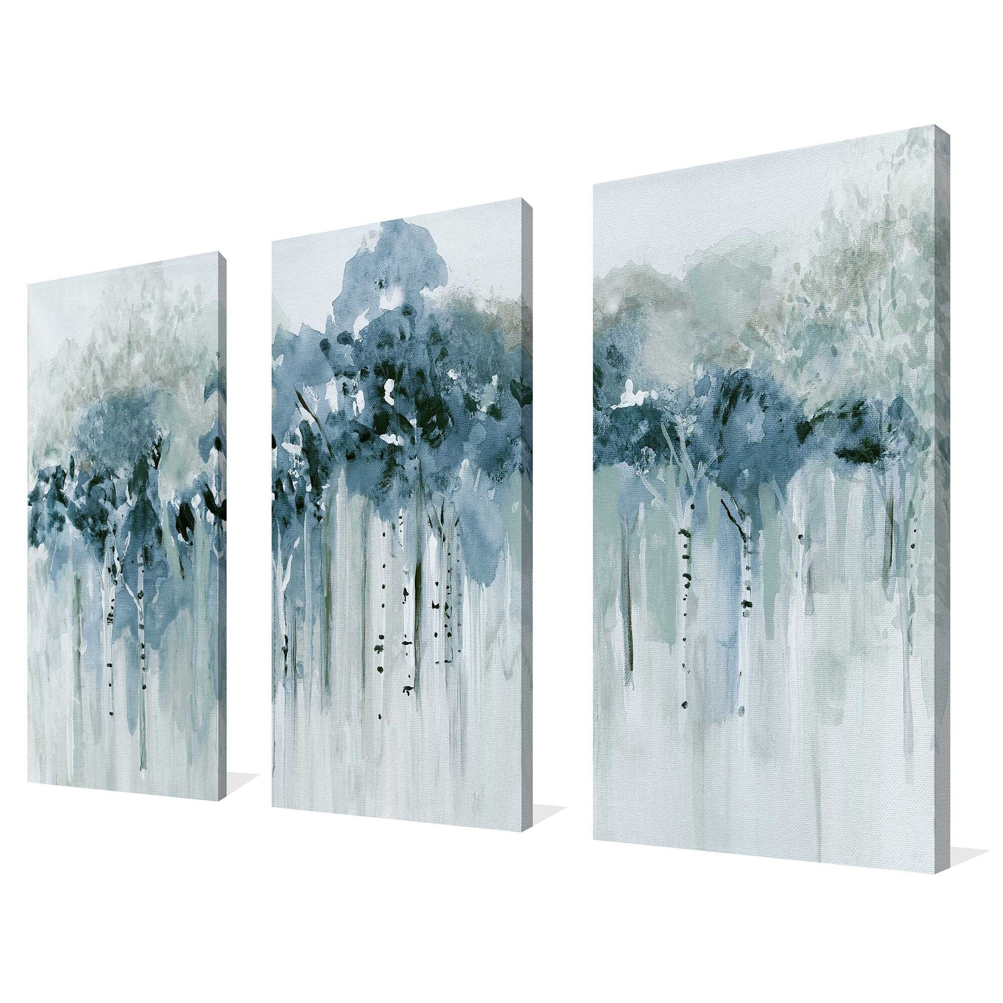 Blue Birch Morning by Susan Jill - 3 Piece Canvas Wall Art Set for Living Room, Bedroom & Office Decor