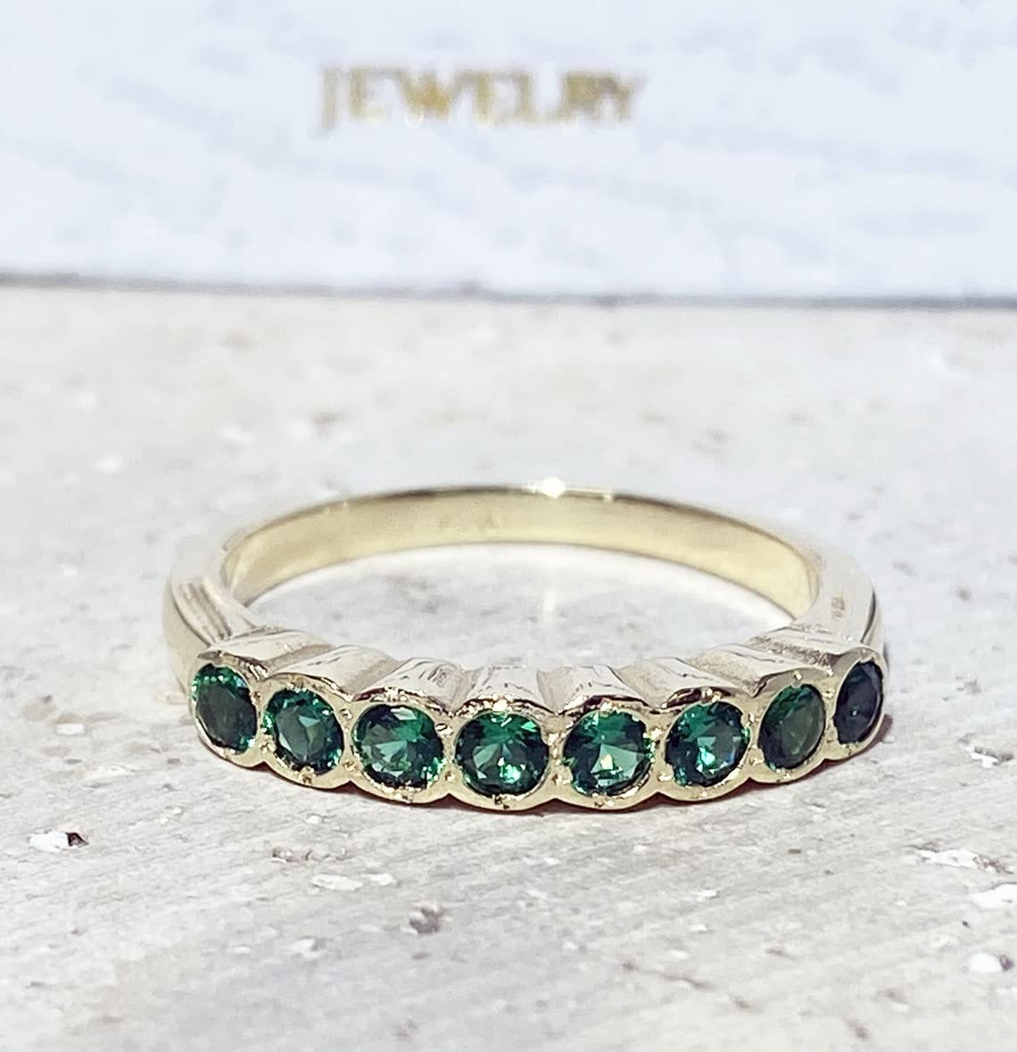 Emerald Birthstone Ring for May - 14K Gold Bezel Set Stacking Ring - Dainty Green Jewelry for Women - Perfect for Everyday Wear, Gift Giving & Special Occasions