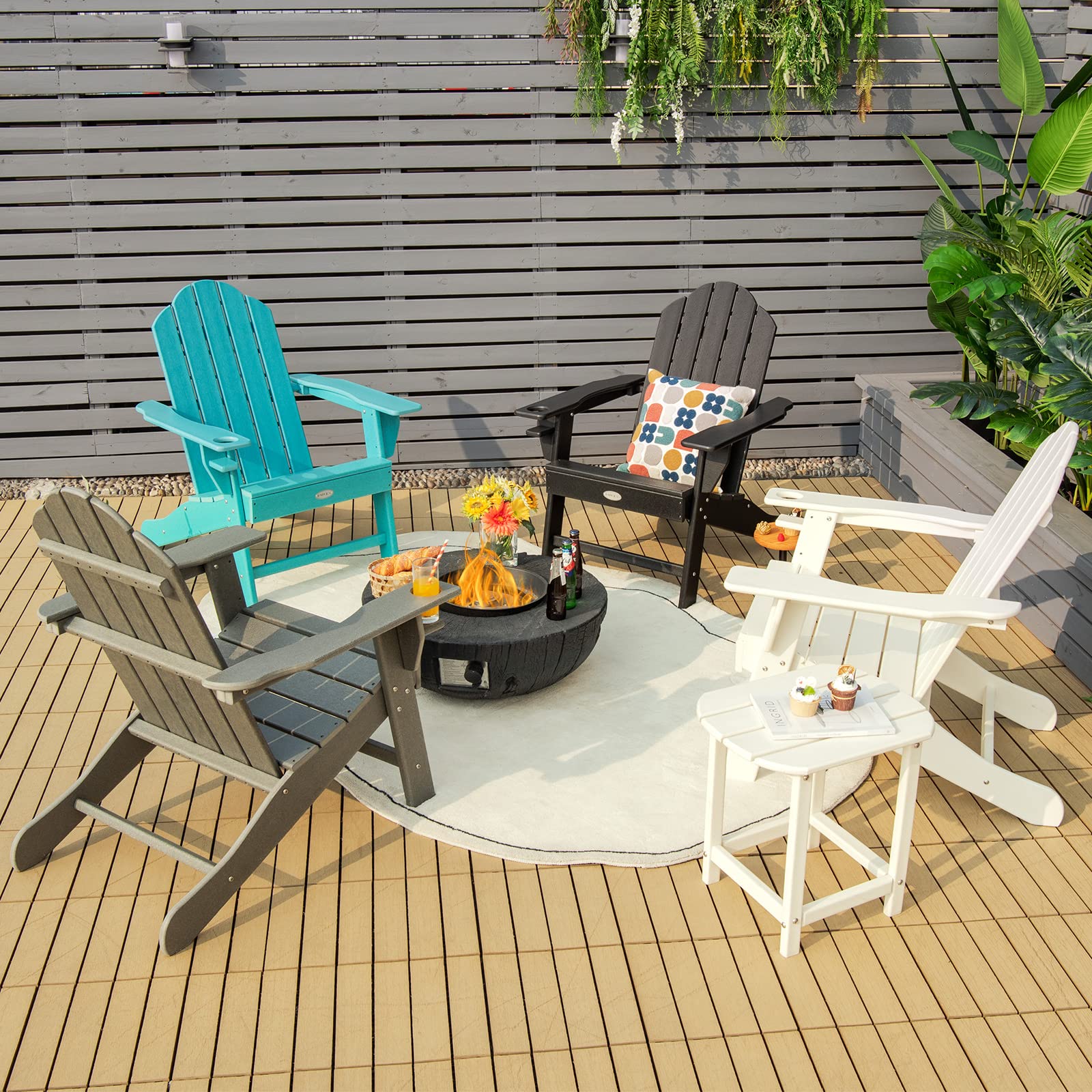 Giantex Set of 4 HDPE Weather-Resistant Adirondack Chairs for Outdoor Fire Pit, Patio, Deck, Garden & Lawn - Durable Composite Furniture for Camping, Backyard Relaxation & Porch Seating