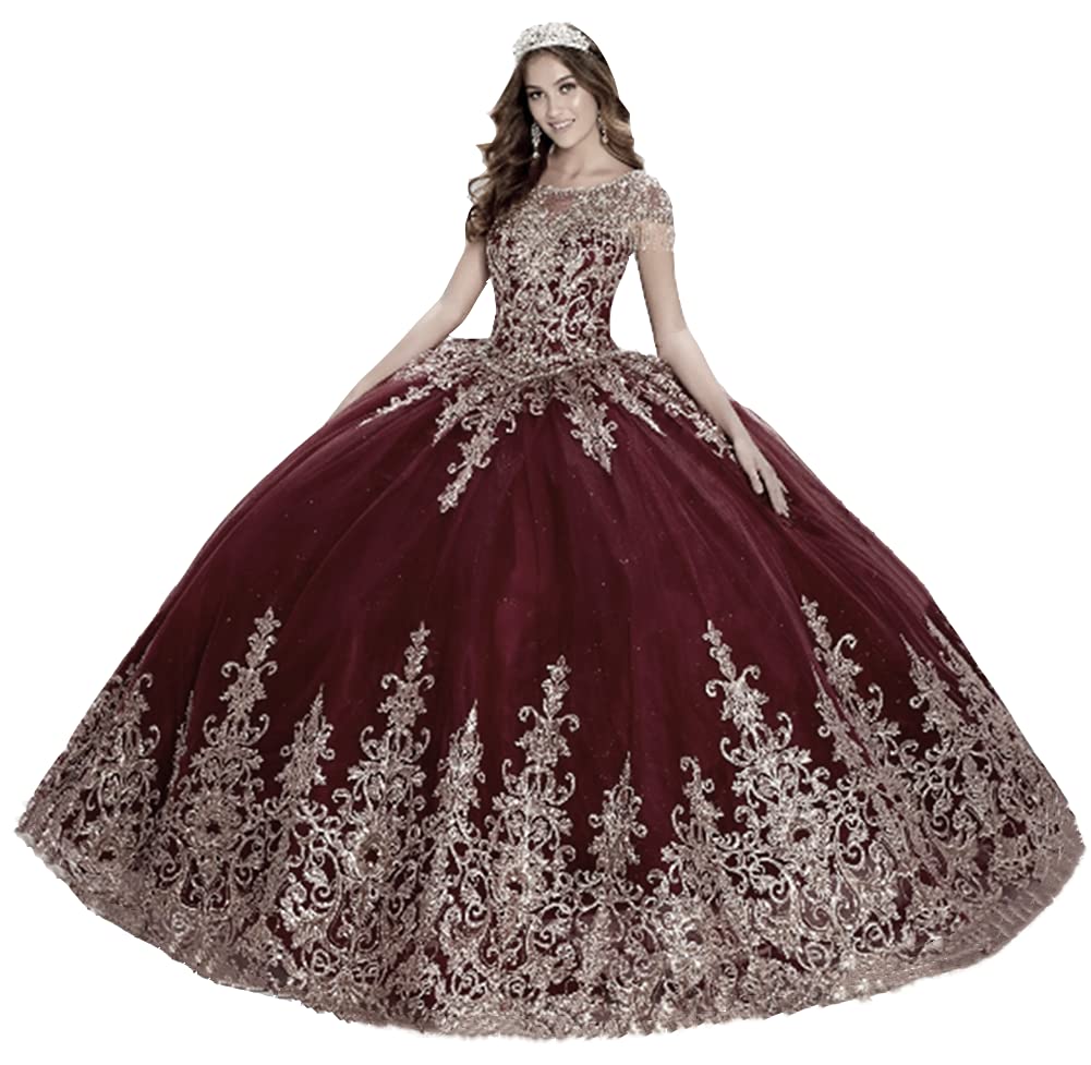 Snow Lotus Women's Embroidered Quinceañera Dress with Lace Floral Applique & Beaded Details - Elegant Ball Gown for Sweet 16, Quinceañera & Prom - Perfect for Formal Dances, Birthday Celebrations & Special Occasions