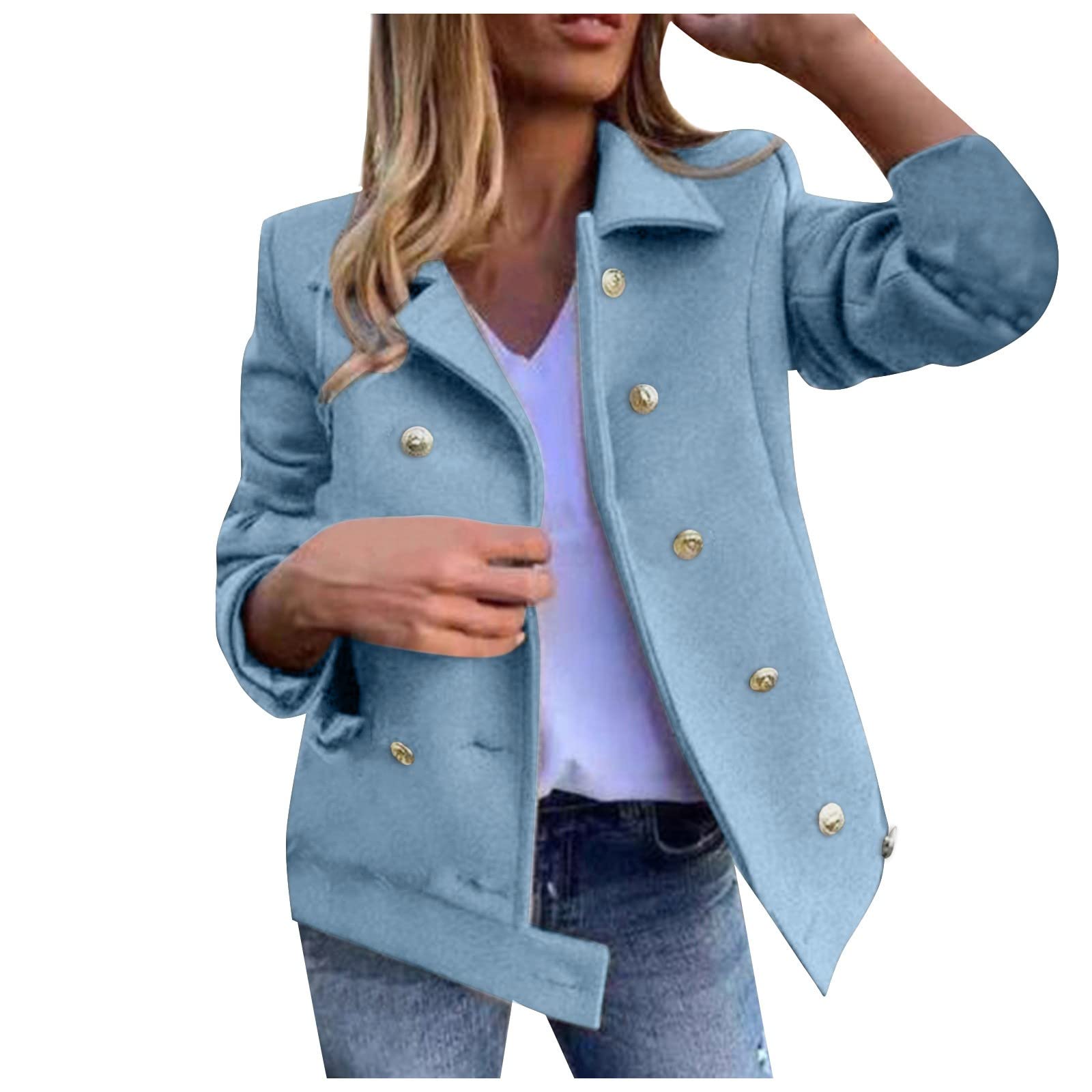 UODSVP Women's Winter Coat - Fashionable Slim Fit Double Breasted Jacket for Office & Formal Occasions | Warm Solid Color Outerwear for Business, Work & Winter Events