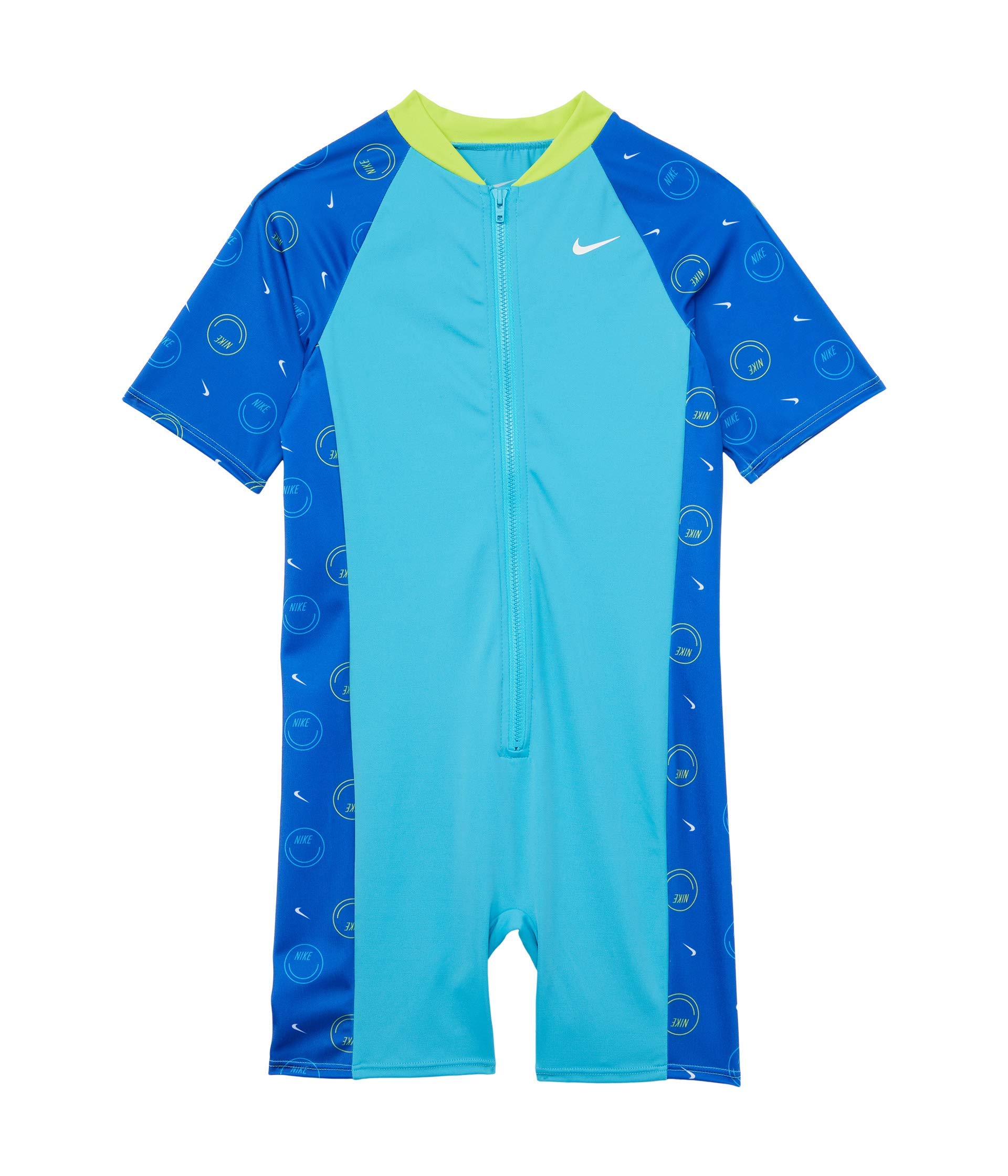 Nike Girls' Color-Block Short Sleeve Zip Leg Suit - Athletic Outfit for Little & Big Kids - Perfect for Running, Playtime & Sports Activities