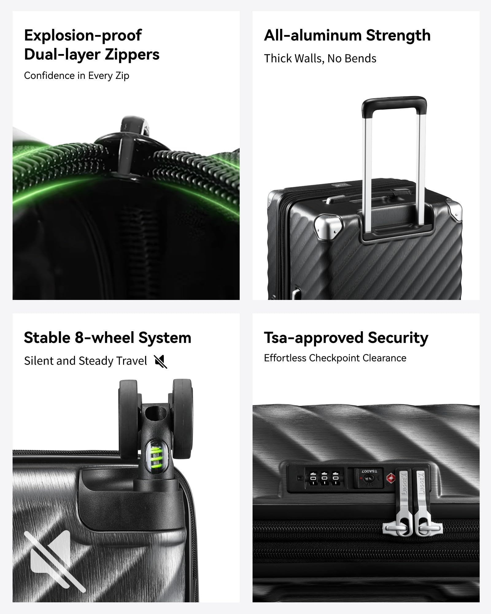 LUGGEX 26 Inch Expandable Spinner Luggage with Shock Absorbing Wheels - Large Capacity Travel Suitcase for Adventure, Business & Vacation - Charcoal Metallic (67.8L) - Perfect for Air Travel, Road Trips & International Journeys