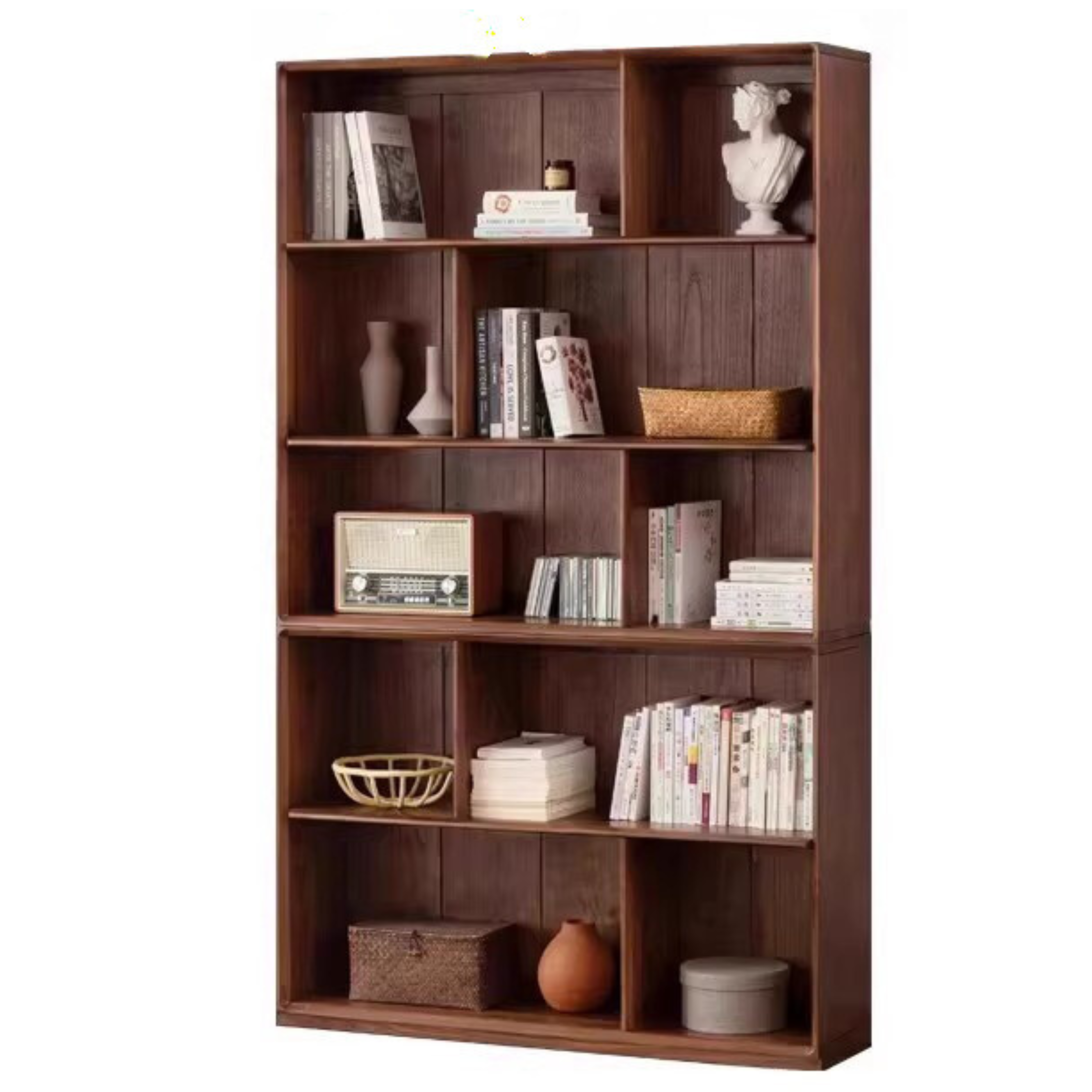 47.2x11.8x79.9 inch / 120x30x203 cm / Walnut color / Combination bookcase two-layer bookshelf  three-layer bookshelf