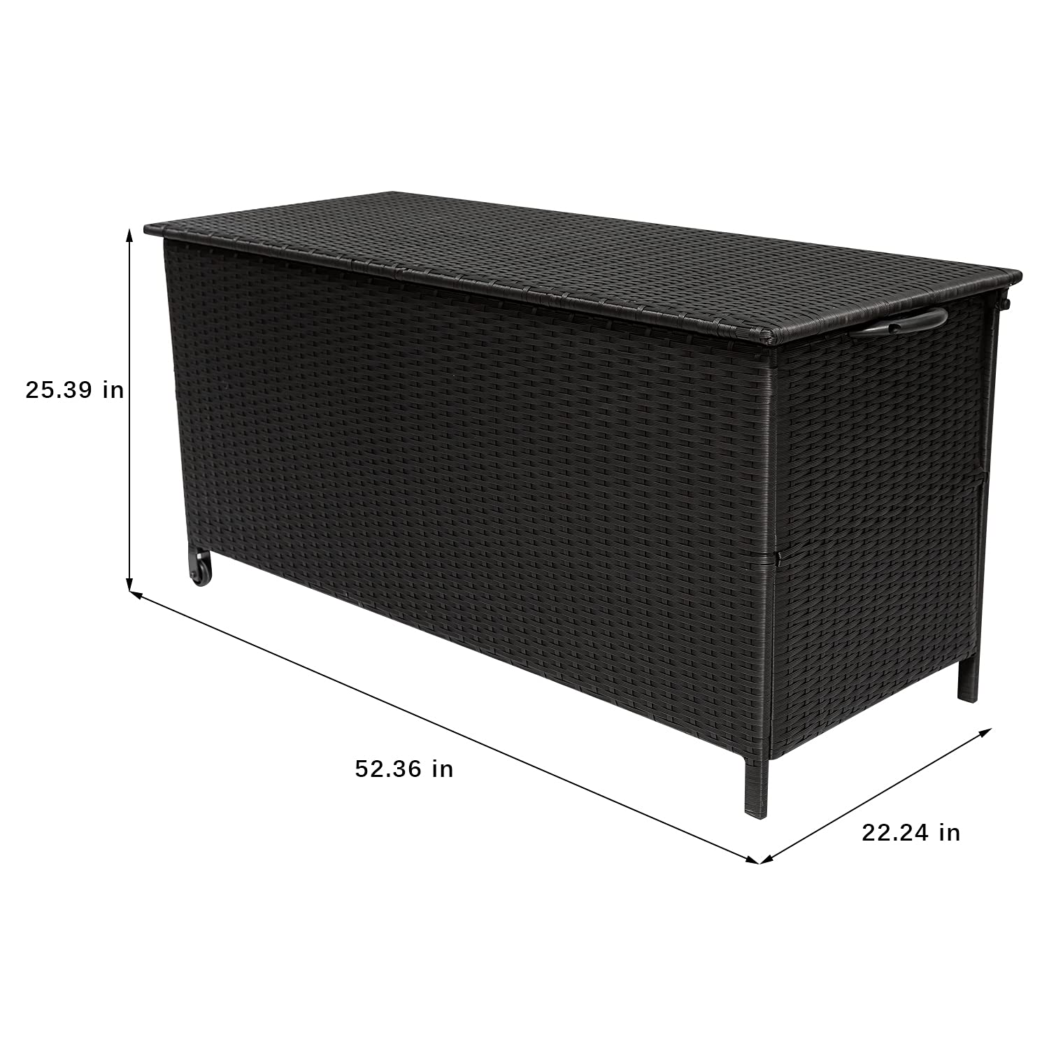 120 Gallon Outdoor Deck Box Storage Container - Rattan Wicker Patio Storage with Wheels & Handles for Furniture Cushions, Garden Tools, Pool Toys | Weatherproof Deck Box for Backyard, Patio, Poolside (Black)