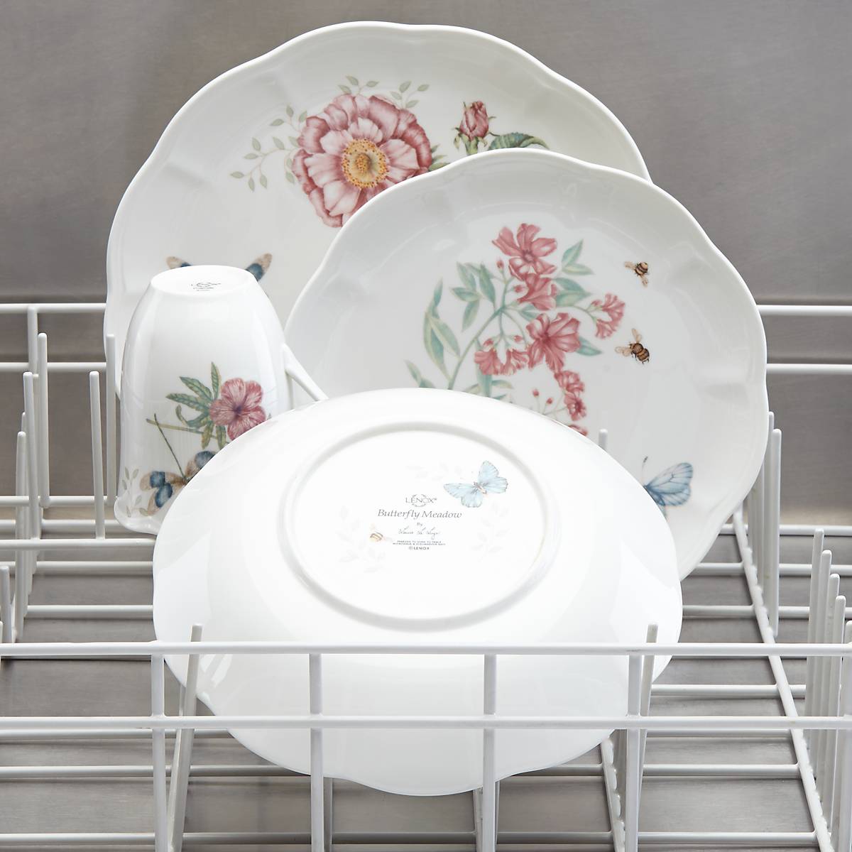 Butterfly Meadow 4-Piece Dinner Plate Set - Elegant Floral Tableware for Home Dining, Parties & Special Occasions