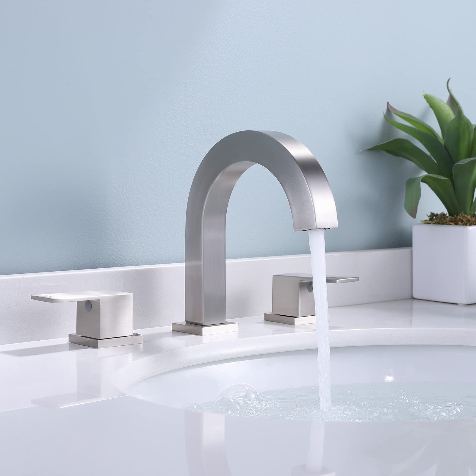 KES 3-Hole Brushed Nickel Widespread Bathroom Faucet - 8 Inch cUPC Certified Brass Sink Faucet with Supply Hoses (L4318LF-BN) - Perfect for Modern Bathroom Vanities and Guest Bathroom Upgrades