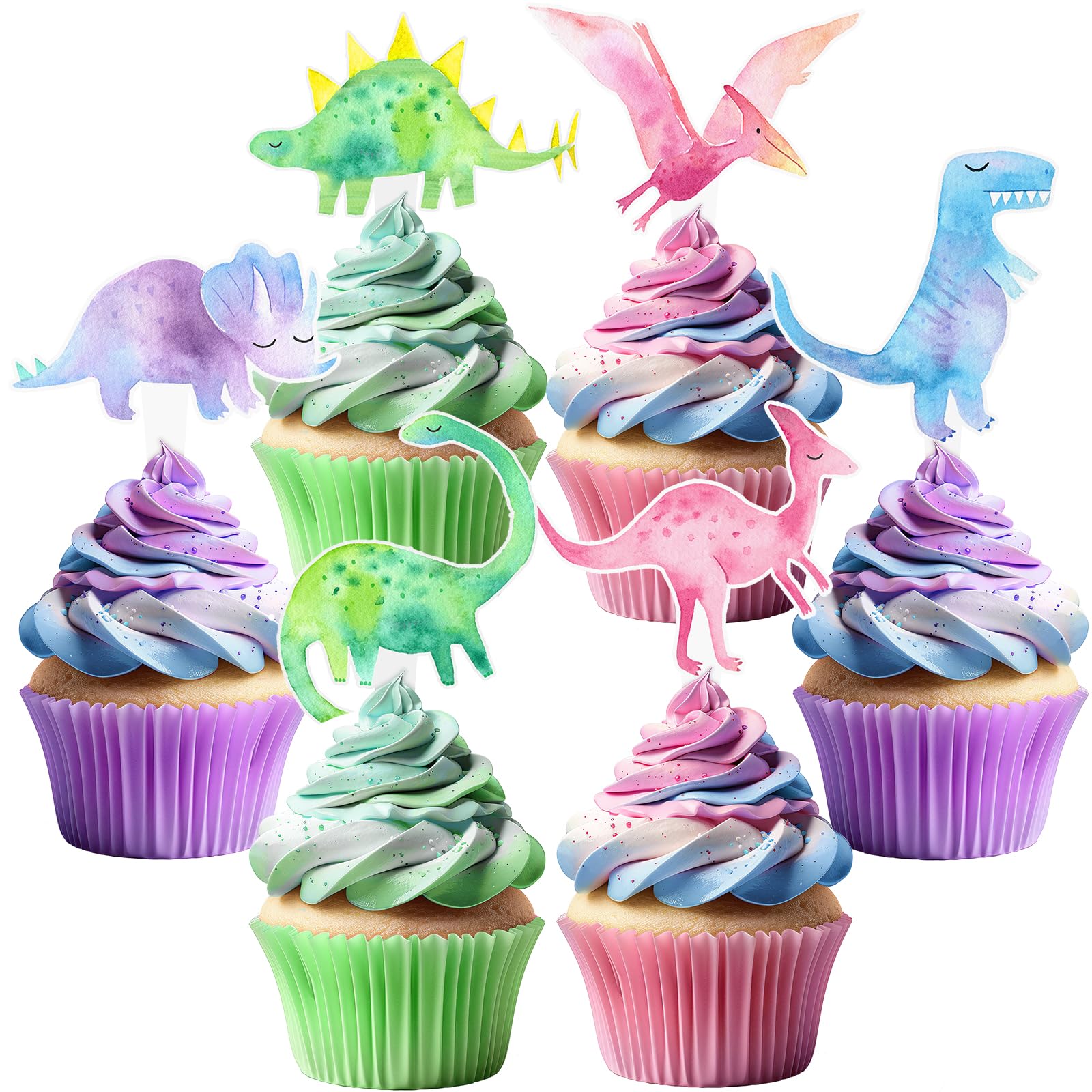 36 Pcs Pink Dinosaur Cupcake Toppers - Adorable Dinosaur Party Decorations for Girls Birthday, Baby Shower & Themed Celebrations - Perfect for Cake, Cupcakes and Dessert Decorations