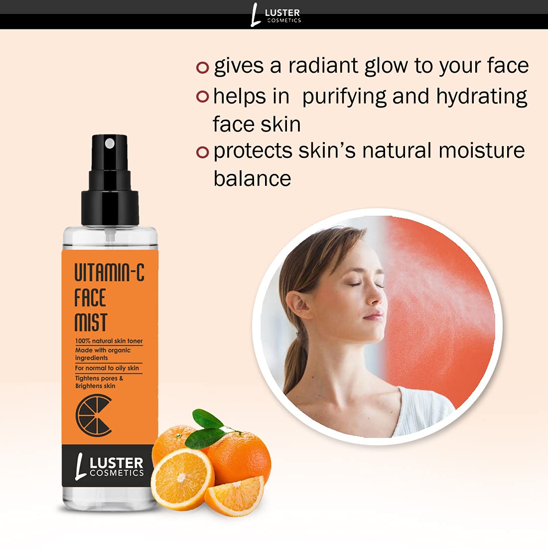 Luster Cosmetics Green Apple & Rose Glow Vitamin C Face Mist - Hydrating Skin Toner for Women & Men | Natural Ingredients, Paraben & Sulfate Free | 115ml (Pack of 3) | Perfect for Daily Skincare Routine, Travel & Post-Workout Refresh