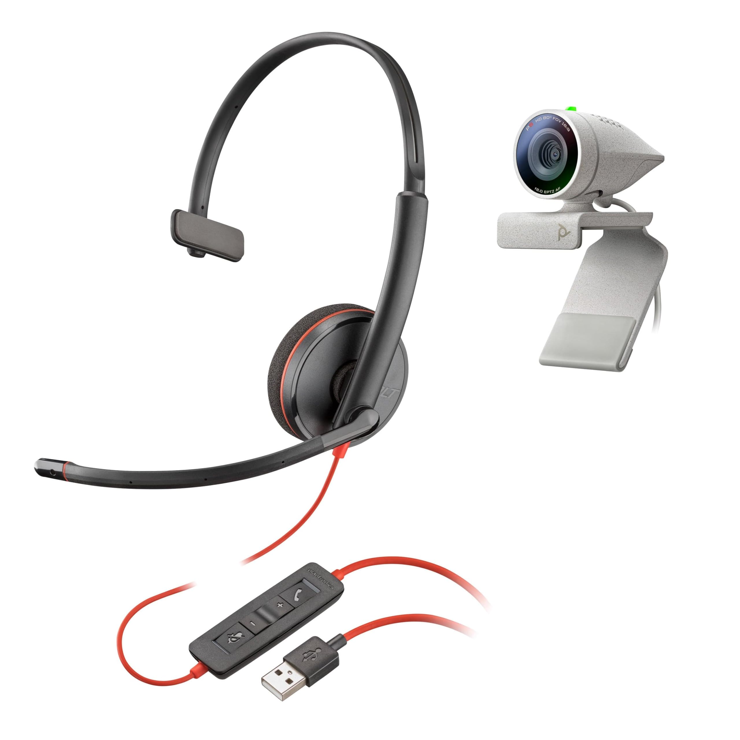 Poly Studio P5 Kit with Blackwire 3210 Headset - 1080p HD Video Conferencing Webcam & USB-A Bundle for Professional Meetings, Remote Work, and Online Classes