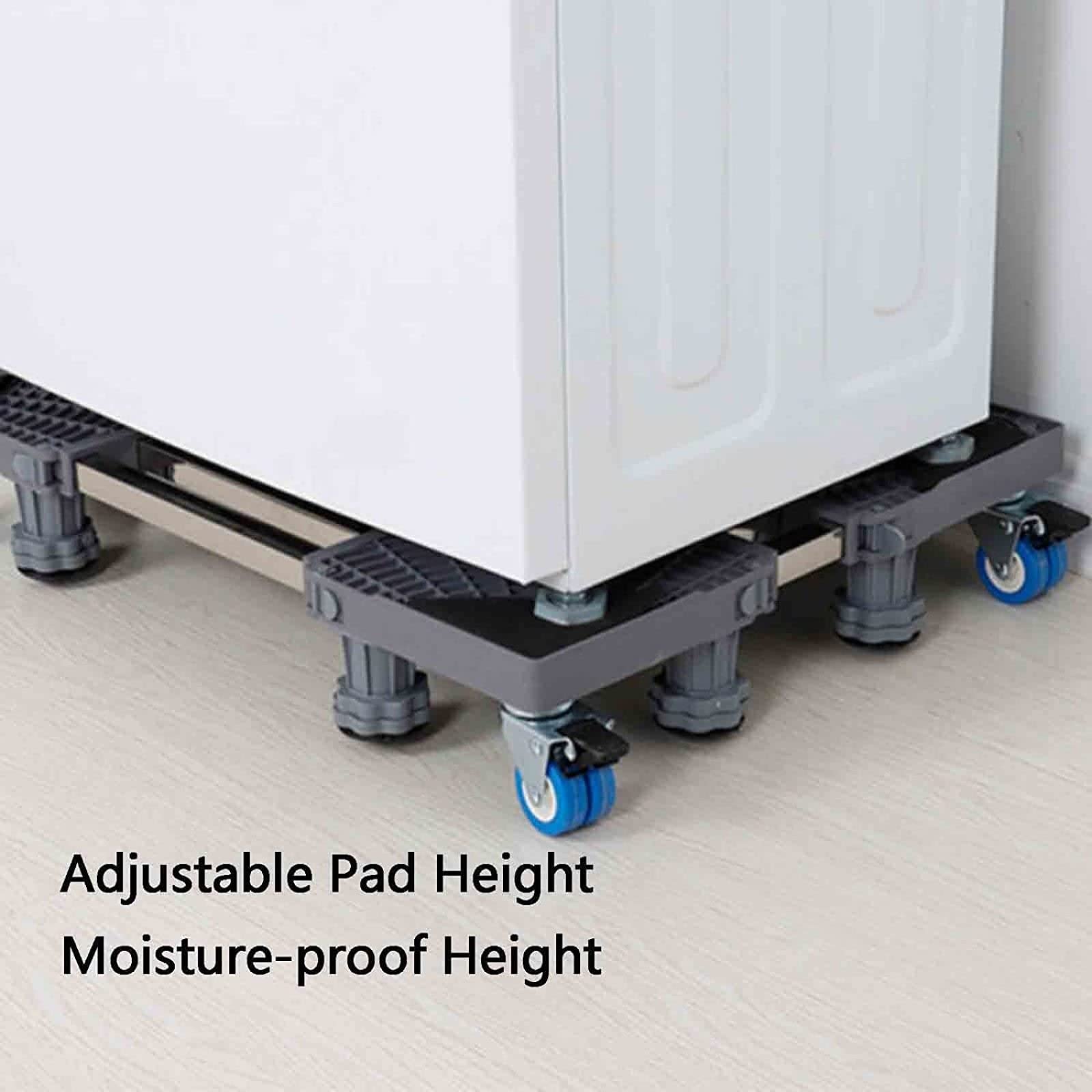 Adjustable Washing Machine Base Bracket - Heavy Duty 300kg Capacity, Universal Stand for Washer Dryer & Refrigerator, 8 Feet with 4 Wheels - Perfect for Laundry Room, Basement & Small Appliance Storage