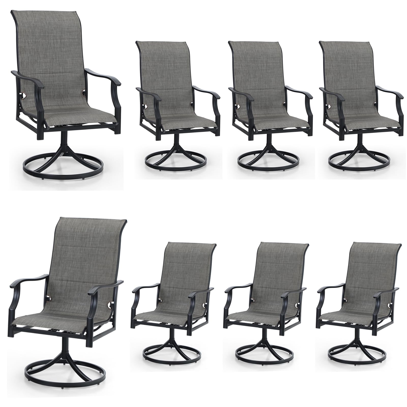MFSTUDIO 8-Piece Patio Dining Chairs Set - Padded Swivel Outdoor Chairs with High Back & Textilene Fabric - Perfect for Garden, Poolside, Backyard, Deck - Ideal for Outdoor Entertaining & Relaxation