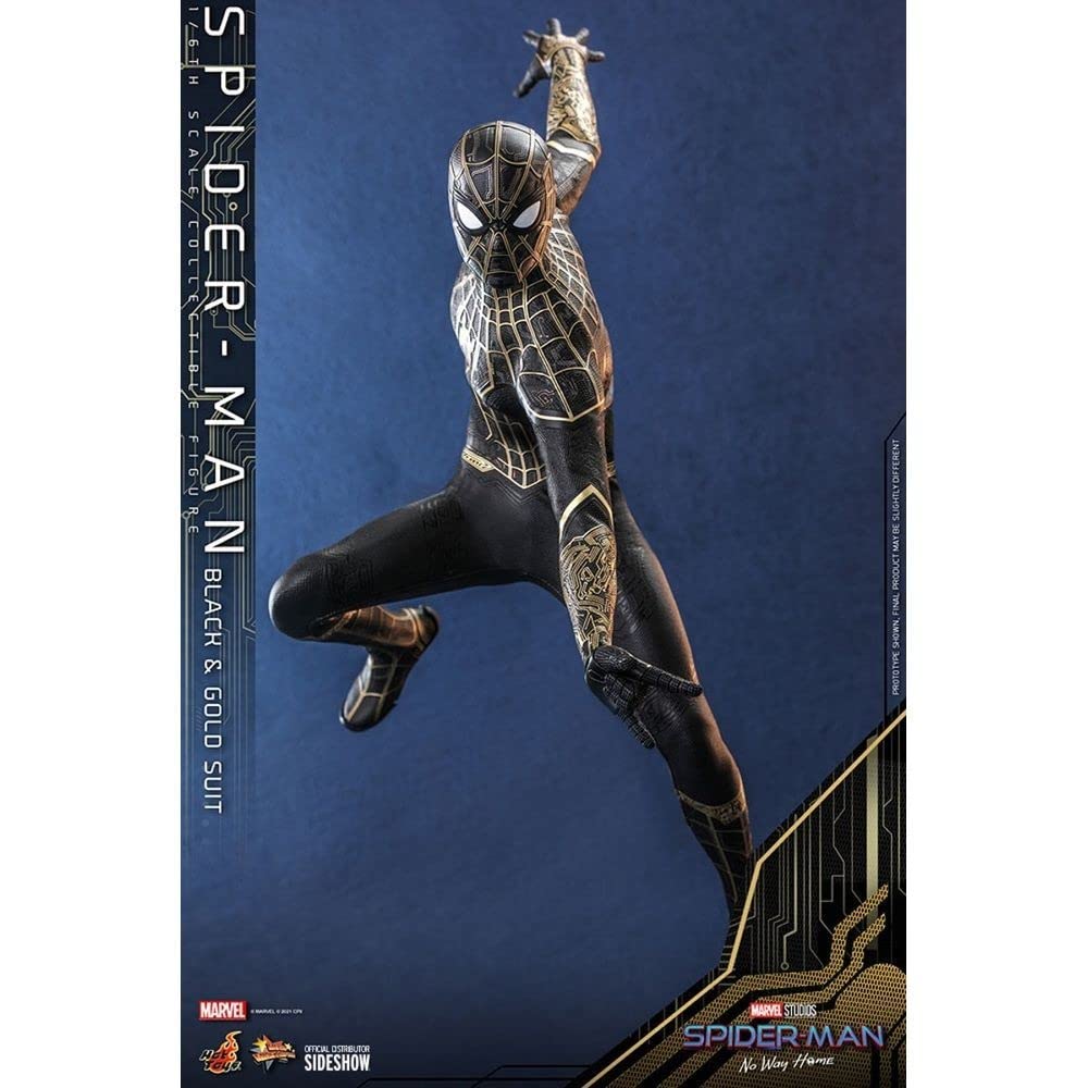 Hot Toys 1:6 Scale Spider-Man Black & Gold Suit Action Figure - Collectible Marvel Movie Toy from Spider-Man: No Way Home - Perfect for Display, Gifts, and Marvel Fans Collection