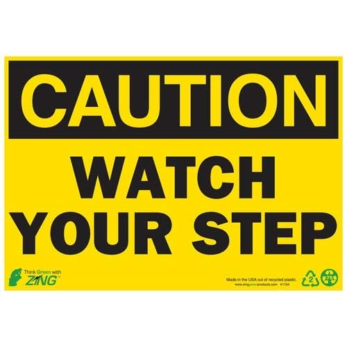 Zing Green Products 1154A Eco-Friendly 'Caution Watch Your Step' Safety Signs - Pack of 11 | Durable Floor Warning Signs for Wet Floors, Construction Sites & Hazard Areas
