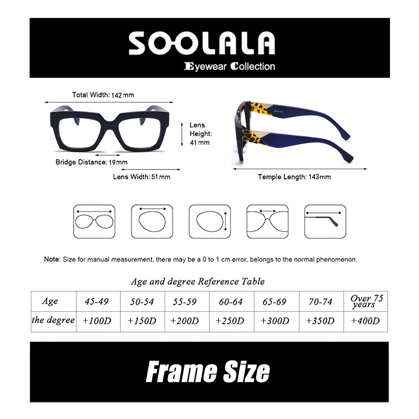 SOOLALA Blue Light Blocking Reading Glasses - Square Frame with Leopard Print Arms - Reduce Eye Strain for Computer Work & Reading