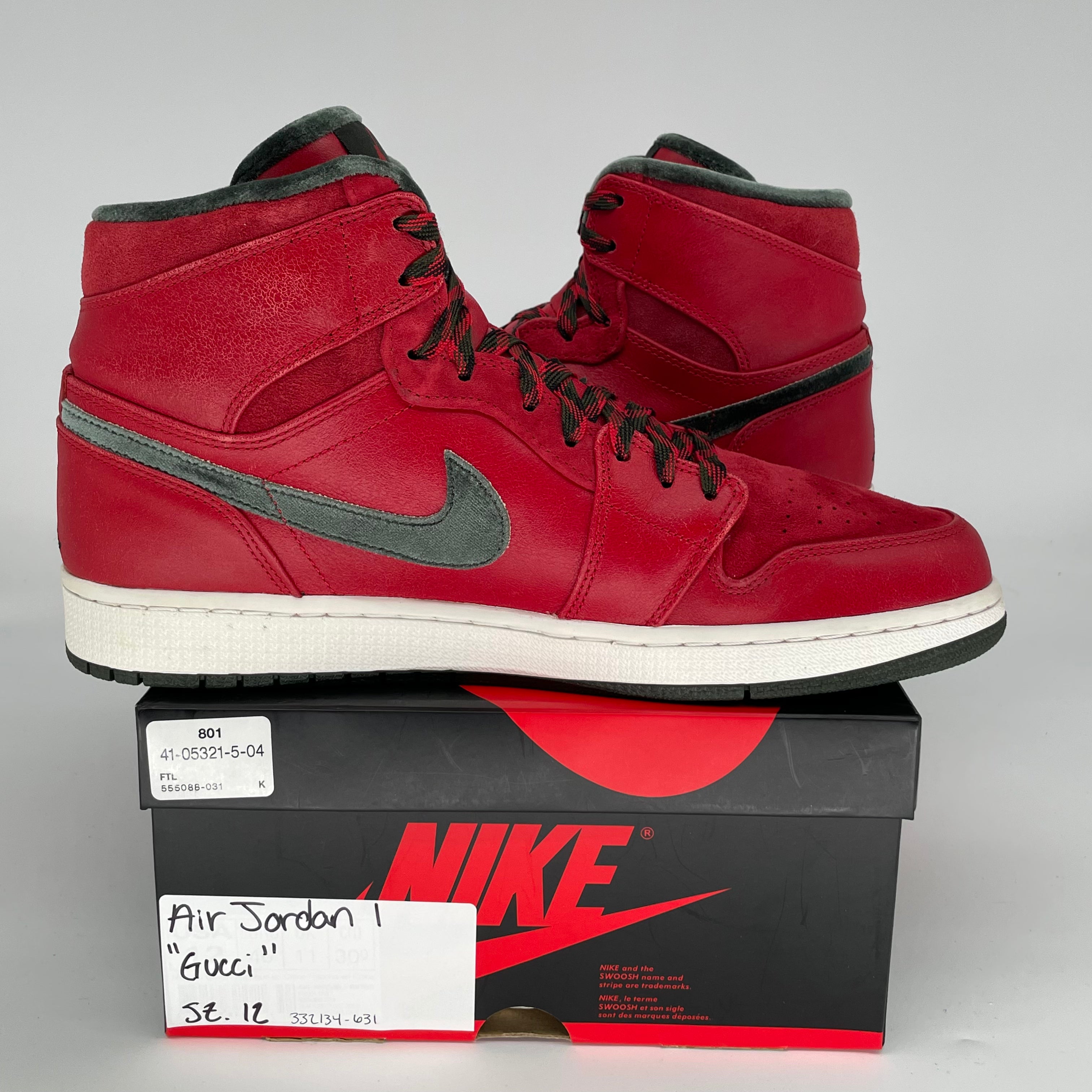 Original: AIR JORDAN 1 GUCCI SIZE 12 332134 631   Optimized: Authentic Air Jordan 1 x Gucci Collaboration Sneakers - Men's Size 12 (332134-631) - Limited Edition Luxury Basketball Shoes for Collectors & Streetwear Fashion