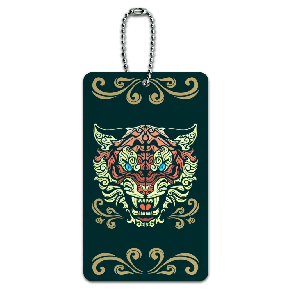 Fierce Snarling Tribal Tiger Oni Luggage Tag - Durable Suitcase ID Card Holder for Travel Bags - Perfect for Carry-Ons, Checked Luggage & Backpack Identification