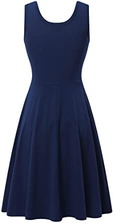 HUHOT Women's Sleeveless V-Neck Midi Dress with Pockets - Flared Tank Dress for Summer, Beach, Vacation & Casual Wear