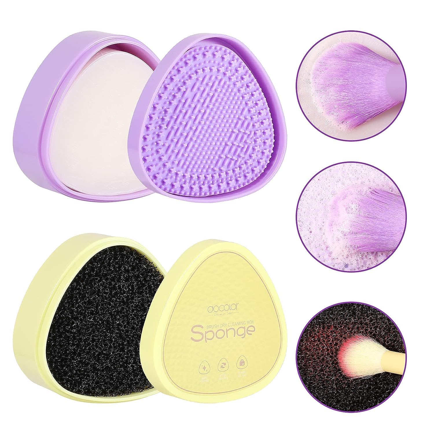 Docolor 3-in-1 Makeup Brush Cleaner Set with Solid Coconut Oil Cleanser, Color Removal Sponge & Cleaning Mat - Professional Brush Shampoo for Blenders & Eyeshadow Brushes | Perfect for Home Salon & Travel Makeup Kit