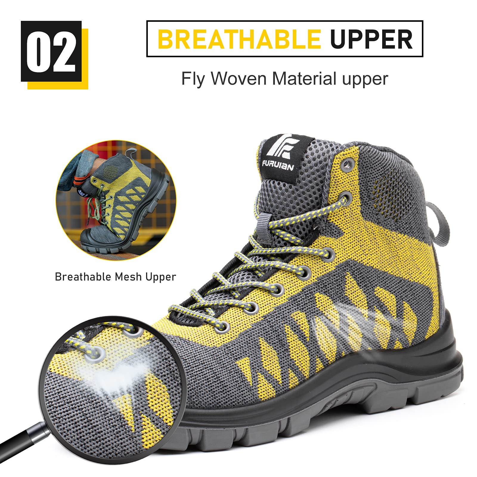 Furuian Steel Toe Work Shoes for Men & Women - Lightweight Slip-Resistant Safety Sneakers with Breathable Construction | Ideal for Construction, Warehouse & Industrial Work