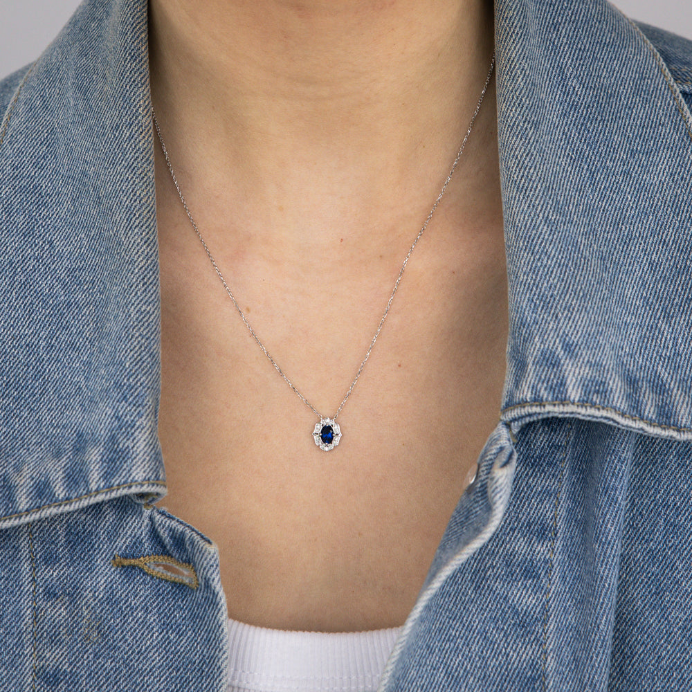 0.50 Carat Lab-Created Blue Sapphire & Diamond Oval Pendant Necklace - 45cm 9ct White Gold Chain for Women - Perfect for Weddings, Anniversaries & Special Occasions