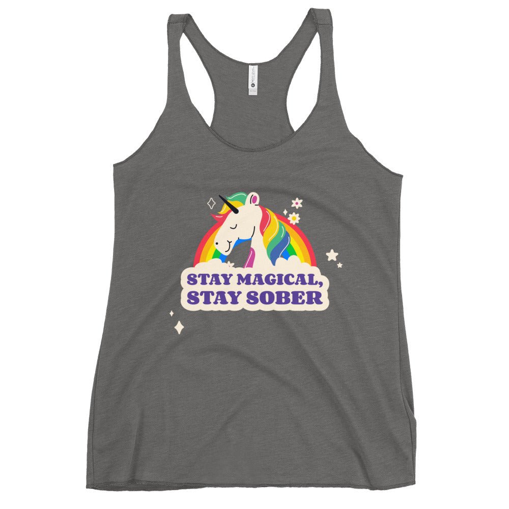 Stay Magical Stay Sober Women's Racerback Tank Top - Comfortable Workout & Yoga Apparel for Fitness & Casual Wear