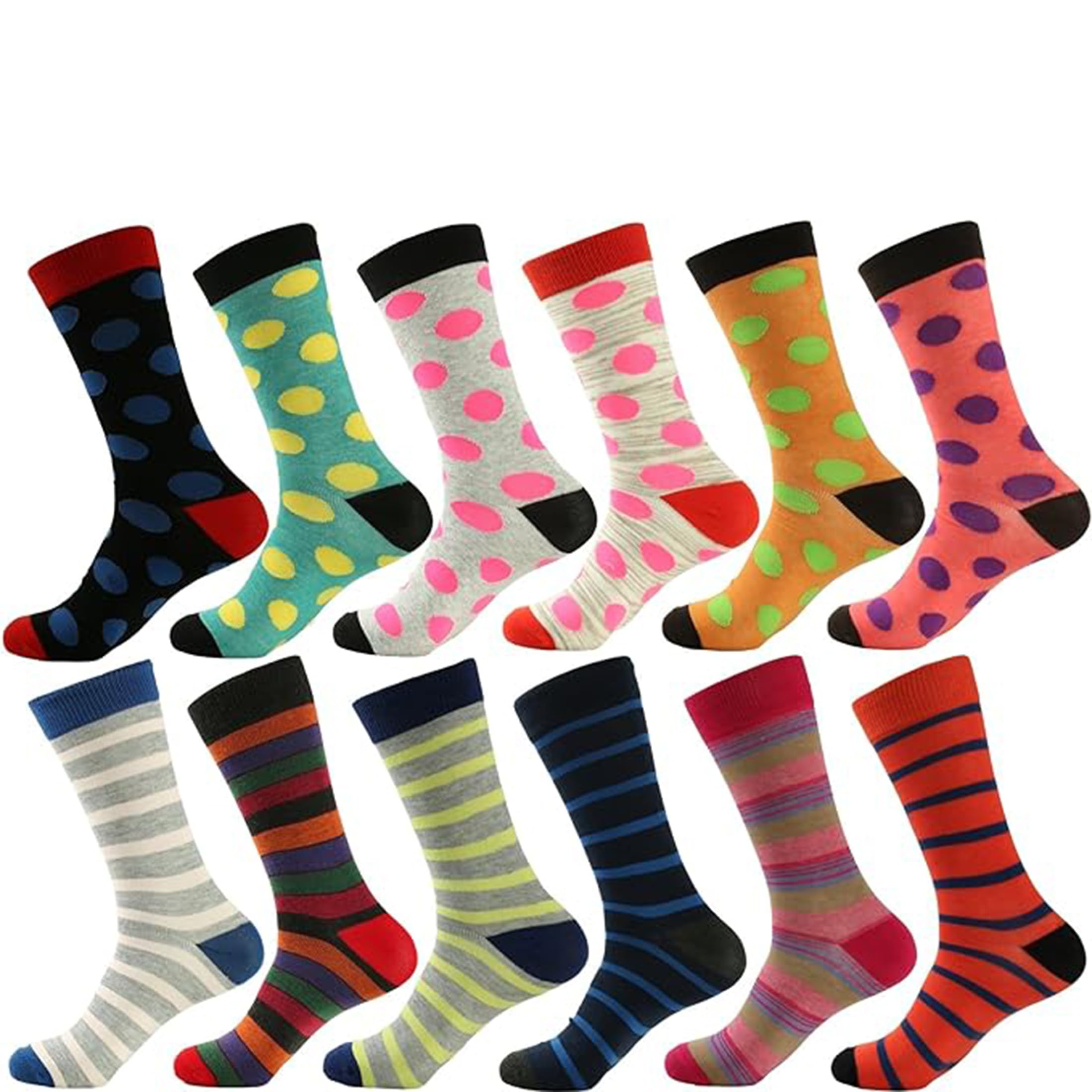 Premium Men's Designer Dress Socks 12-Pack - Stylish Dot & Stripe Patterns for Business, Wedding & Formal Occasions