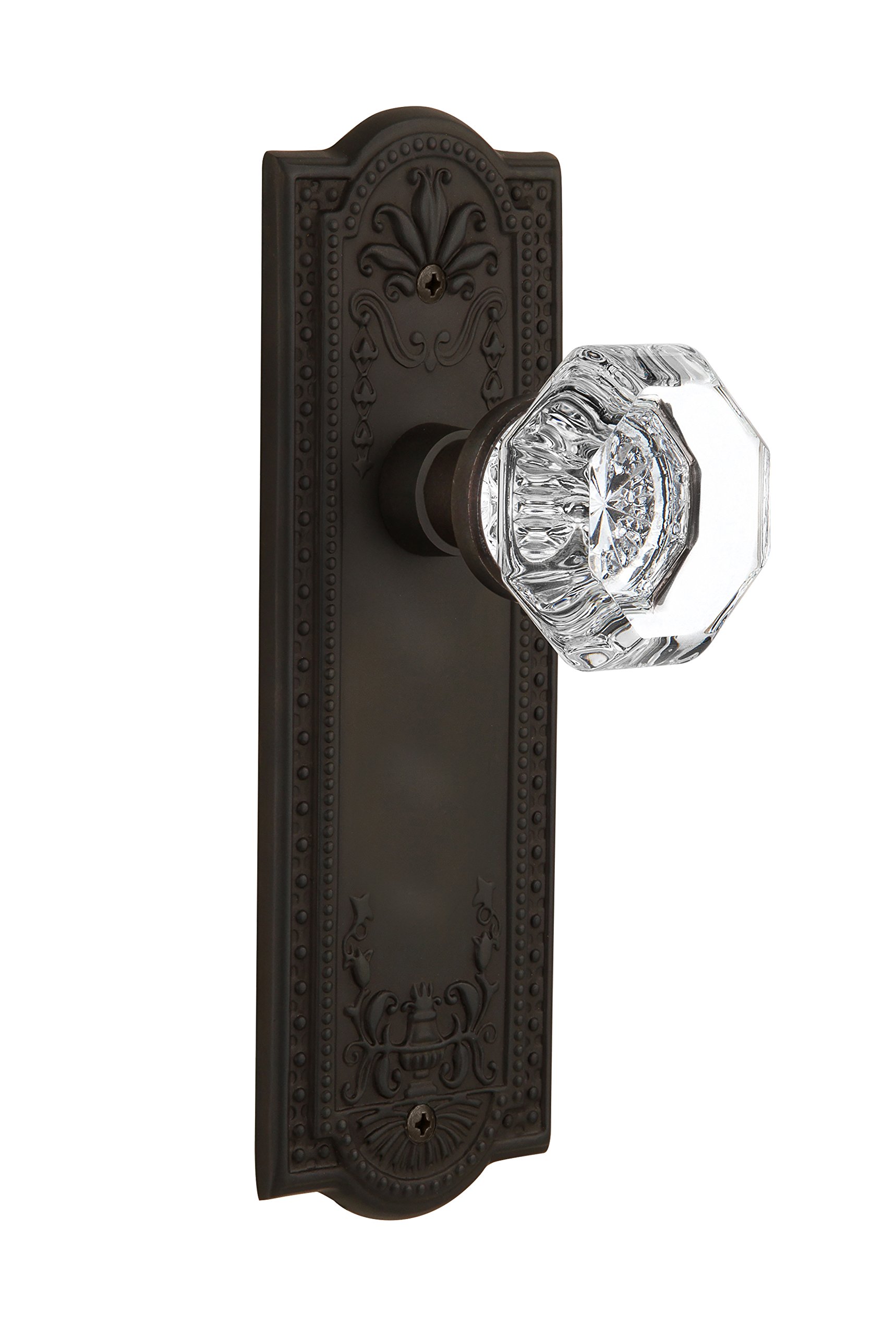 Nostalgic Warehouse Meadows Plate with Waldorf Crystal Knob - Double Dummy Door Plate in Oil-Rubbed Bronze Finish - Perfect for Vintage Home Decor & Interior Design Projects