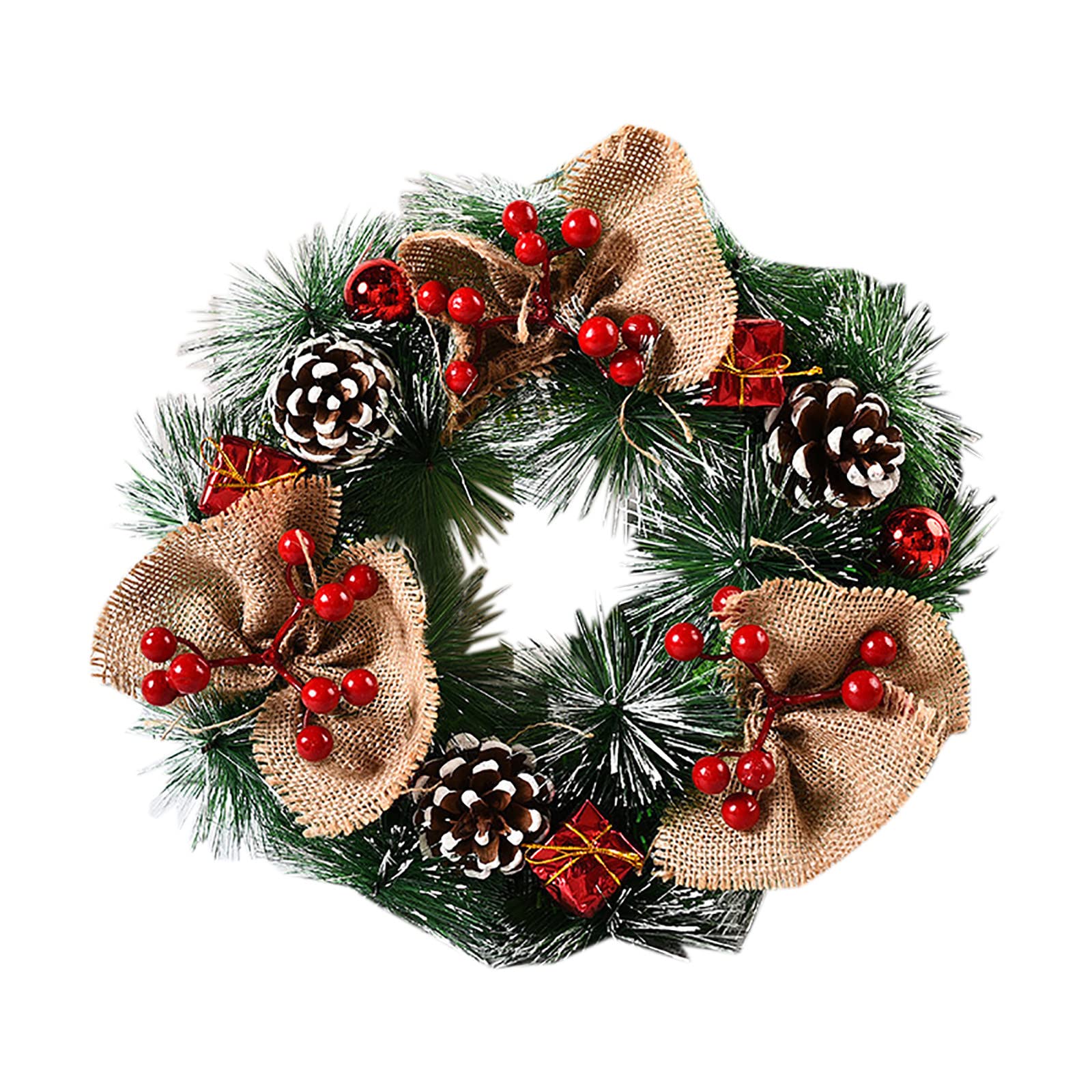 Handmade Christmas Wreath with Berries & Flocked Decorations - Rustic Front Door Floral Wreath for Holiday Decor - Perfect for Home, Office & Pet-Friendly Dog Wreath Decorations