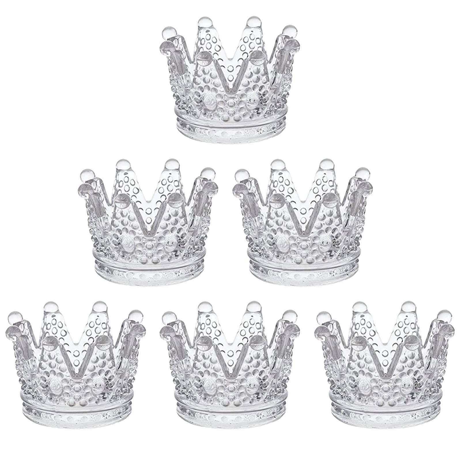6PCS Clear Crown Votive Candle Holders - Elegant Tea Light Candlesticks & Mini Jewelry Ring Holders for Wedding Decor, Party Centerpieces, Home Tabletop Display, Royal Theme Events and Romantic Ambiance Lighting