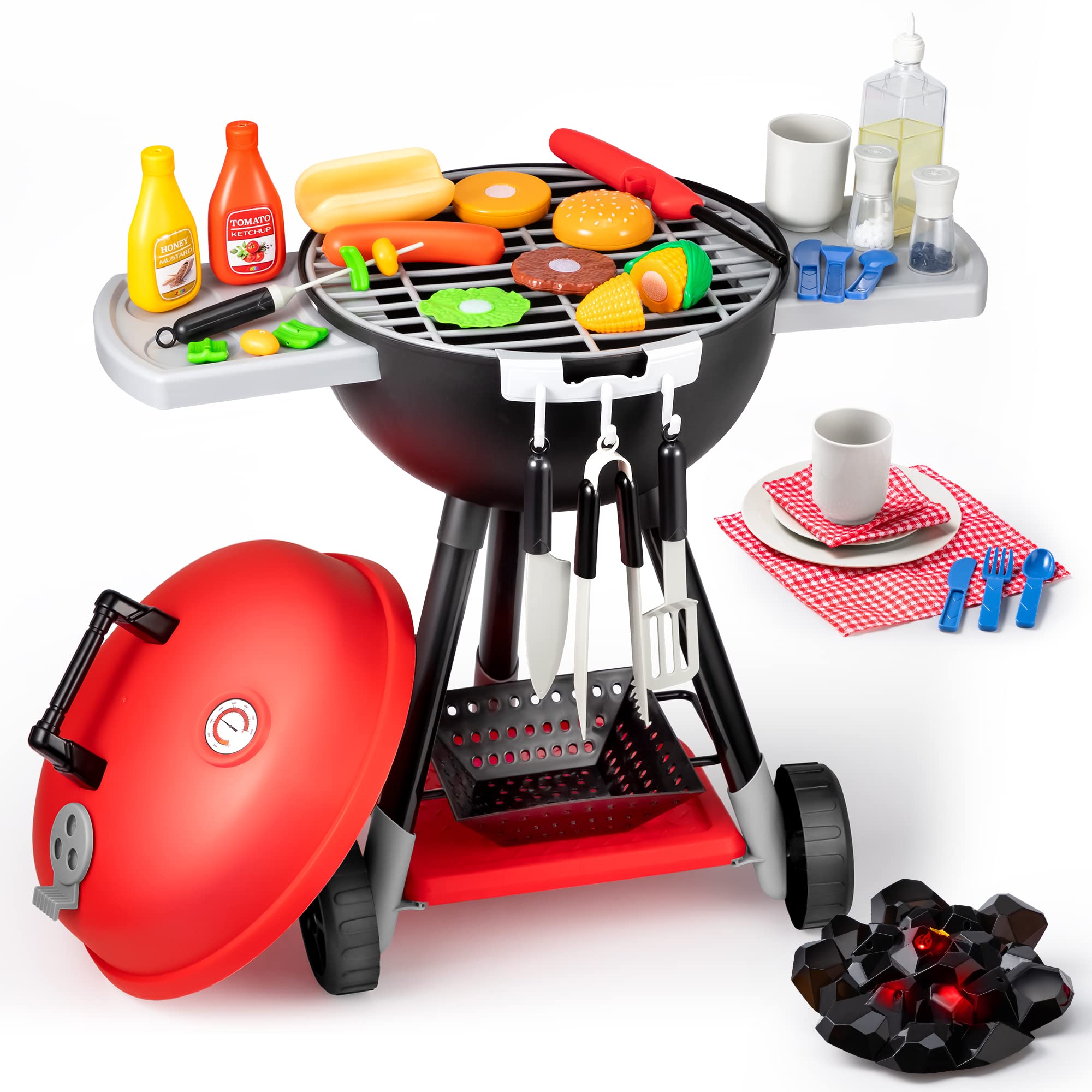 JOYIN 50-Piece Kids Plastic Play Food Toys Set - Pretend Kitchen & BBQ Grill Playset with 34 Cooking Accessories - Interactive Learning Toy for Little Chefs - Perfect for Role Play, Birthday Gifts & Preschool Education