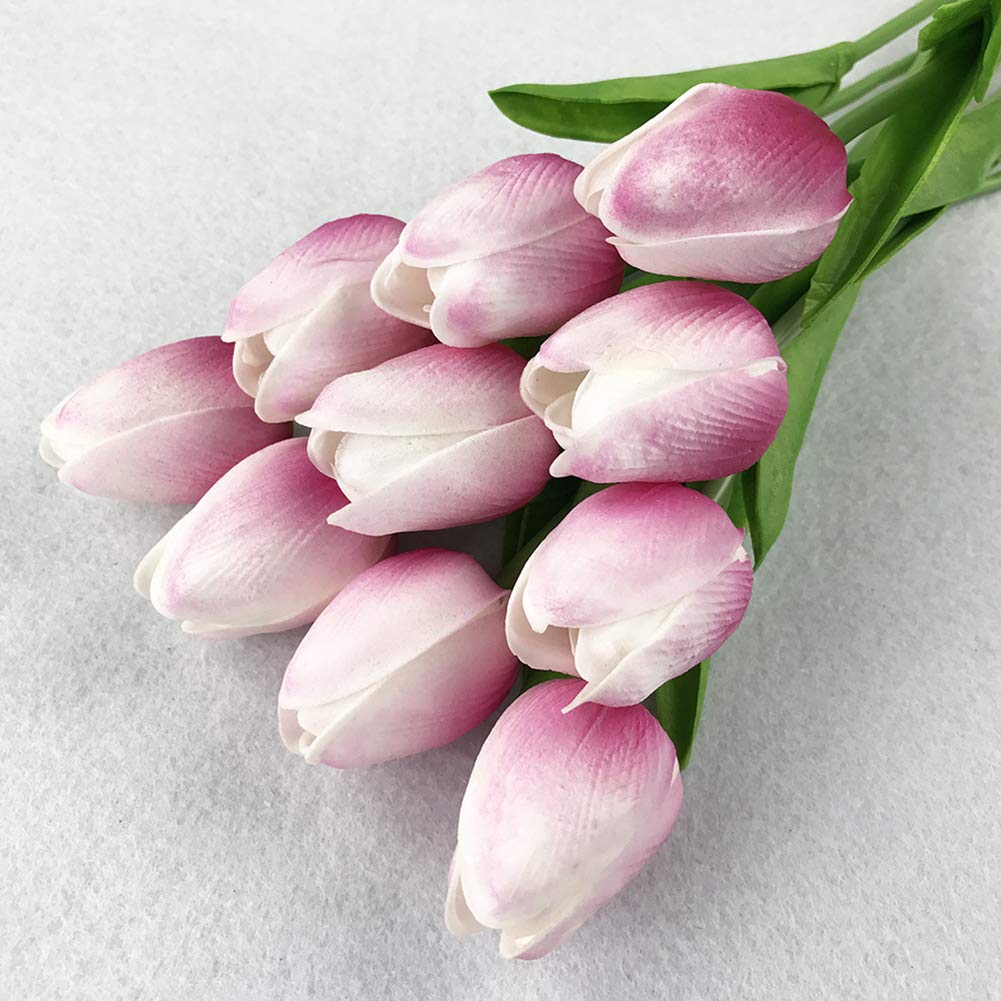 20 Heads Real Touch PU Tulips Artificial Flowers - Lifelike Fake Tulip Bouquets for Wedding, Home, Office & Room Decor - Perfect for Centerpieces, Table Arrangements & Party Decorations